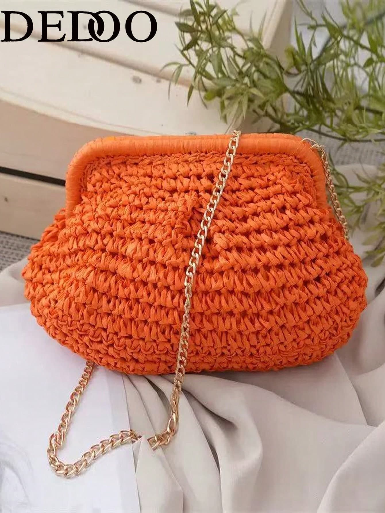 Dedoo Fashion Woven Straw Handbag, Elegant Vacation Travel Style, Top Handle Tote Bag, Khaki Color, Lightweight Zipper Storage Bag (Includes Gift Bag)