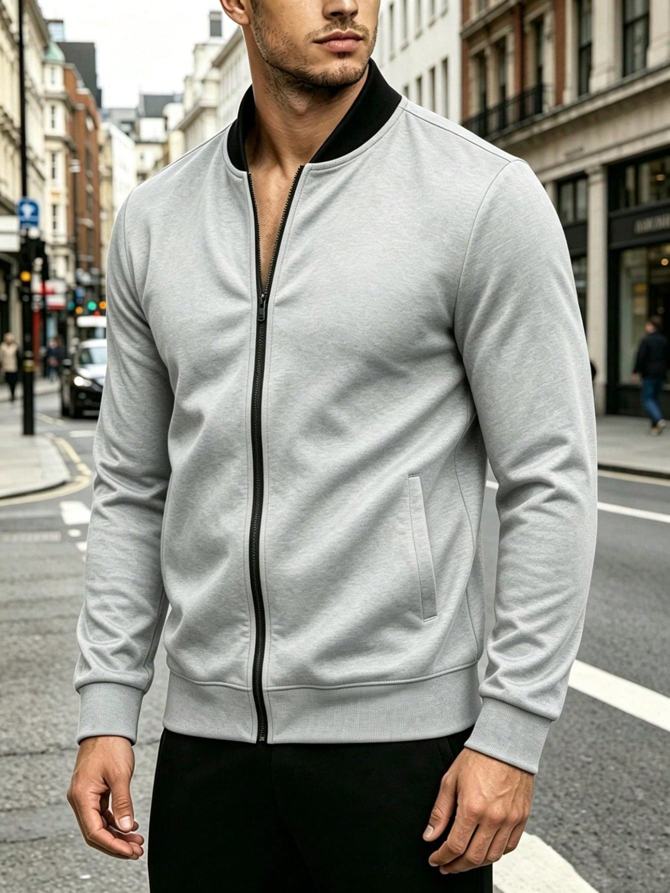 Minimalist Knit Baseball Jacket, Breathable Full Zip Sports Cardigan For Fitness And Running, Spring/Autumn