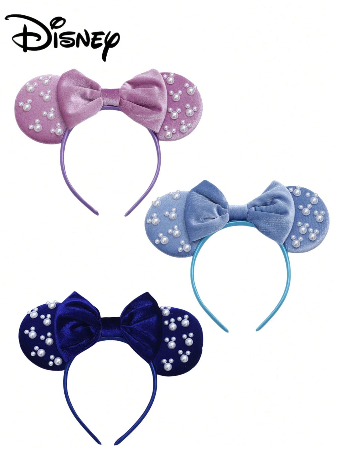 1pc Disney Mickey Pink+Pearl Headband, Mickey Light Blue+Pearl, Mickey Dark Blue+Pearl Headband - Holiday Party Headband, Headwear, Fun Photo Prop, Amusement Park Accessory, Suitable For Birthday Party And Valentine's Day Events, With Bow Cute Cartoon Hair Accessory, Princess Costume Accessory, Suitable For Disney Fans