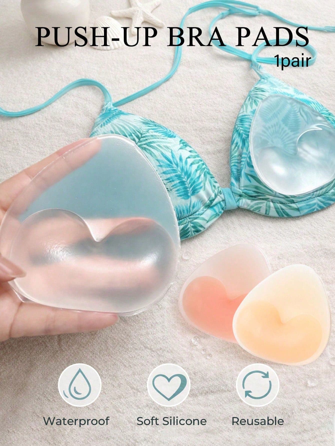 1 Pair Women Invisible Silicone Breast Pads, Waterproof Bust Enhancers, Thick Soft Bra Inserts Suitable For Bikini, Swimwear, Wedding Dress, Daily Wear