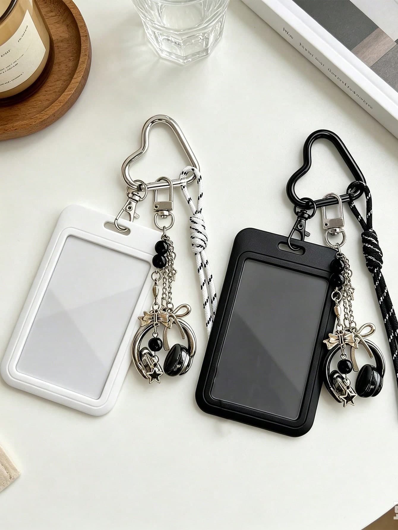 Y2K Card Holder Keychain With Earphone Pendant And Lanyard, Portable ID Badge Holder, Customizable Card Sleeve, Ins Style Bag Charm, Credit Card Holder, Suitable For School/Work/Office/Daily Use, Unique Birthday Gift, Teacher Gift, Party Gift, Vacation Gift, Back To School Gift