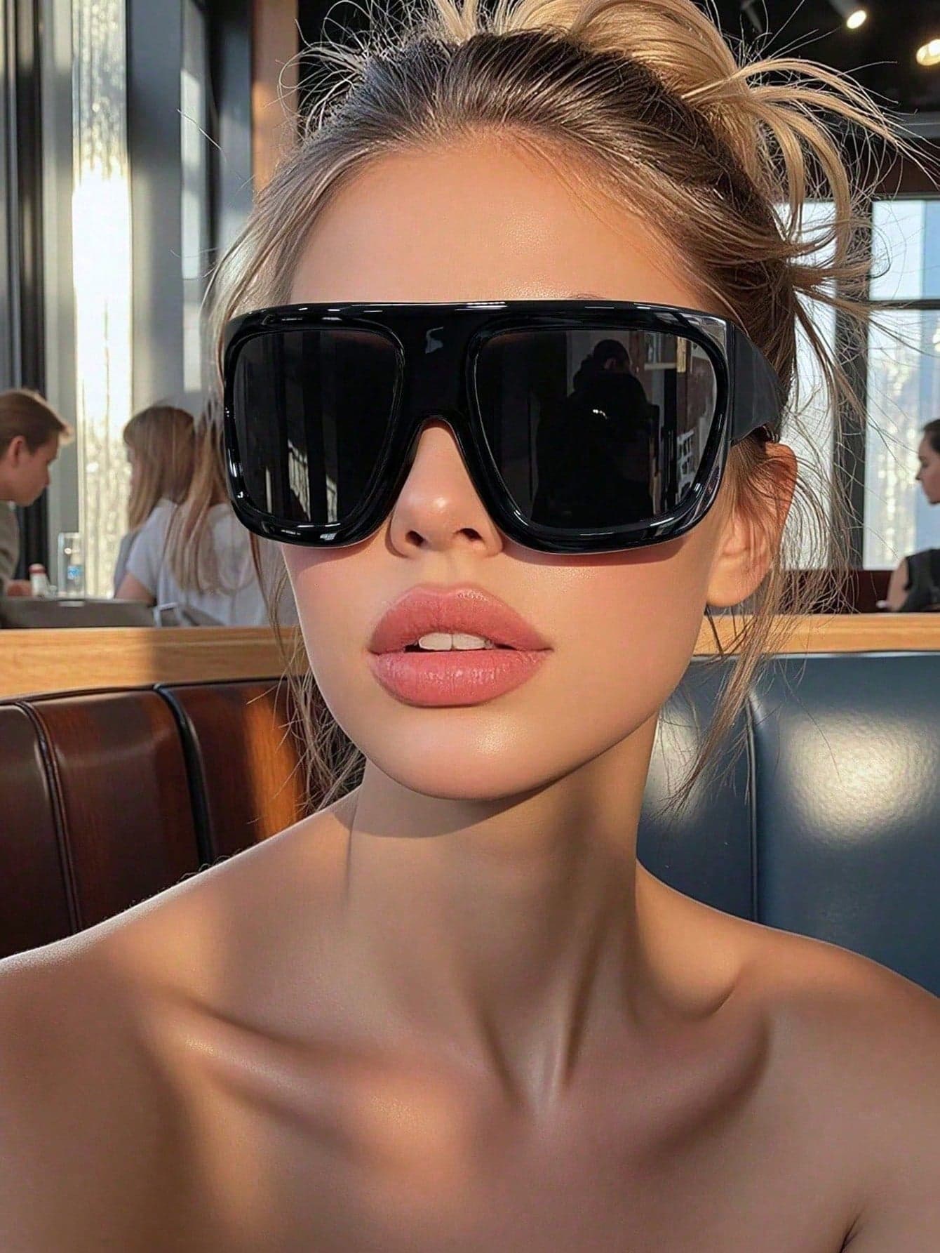 1pc European And American Personalized Curved Mirror Large Frame Fashion Glasses Street Style Versatile Women's Eyewear