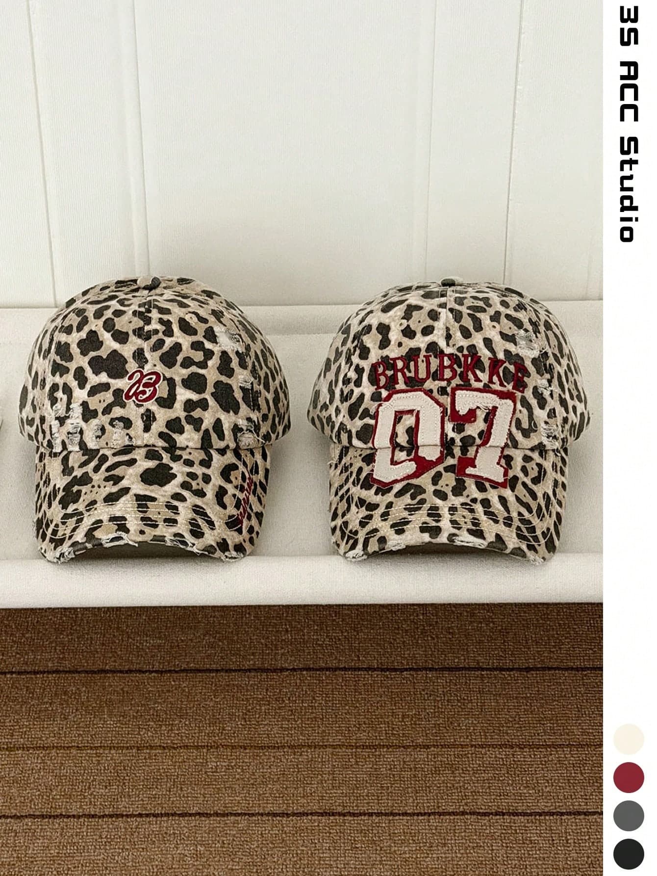 Leopard Print Cool Spicy American Letter Soft Top Niche Duck Bill Cap Women Vintage Embroidery Couple Baseball Cap Face-Slimming Patch Embroidery Fashion Streetwear Duck Bill Cap American Letter Embroidery Soft Top Curved Brim Sun Protection Baseball Cap