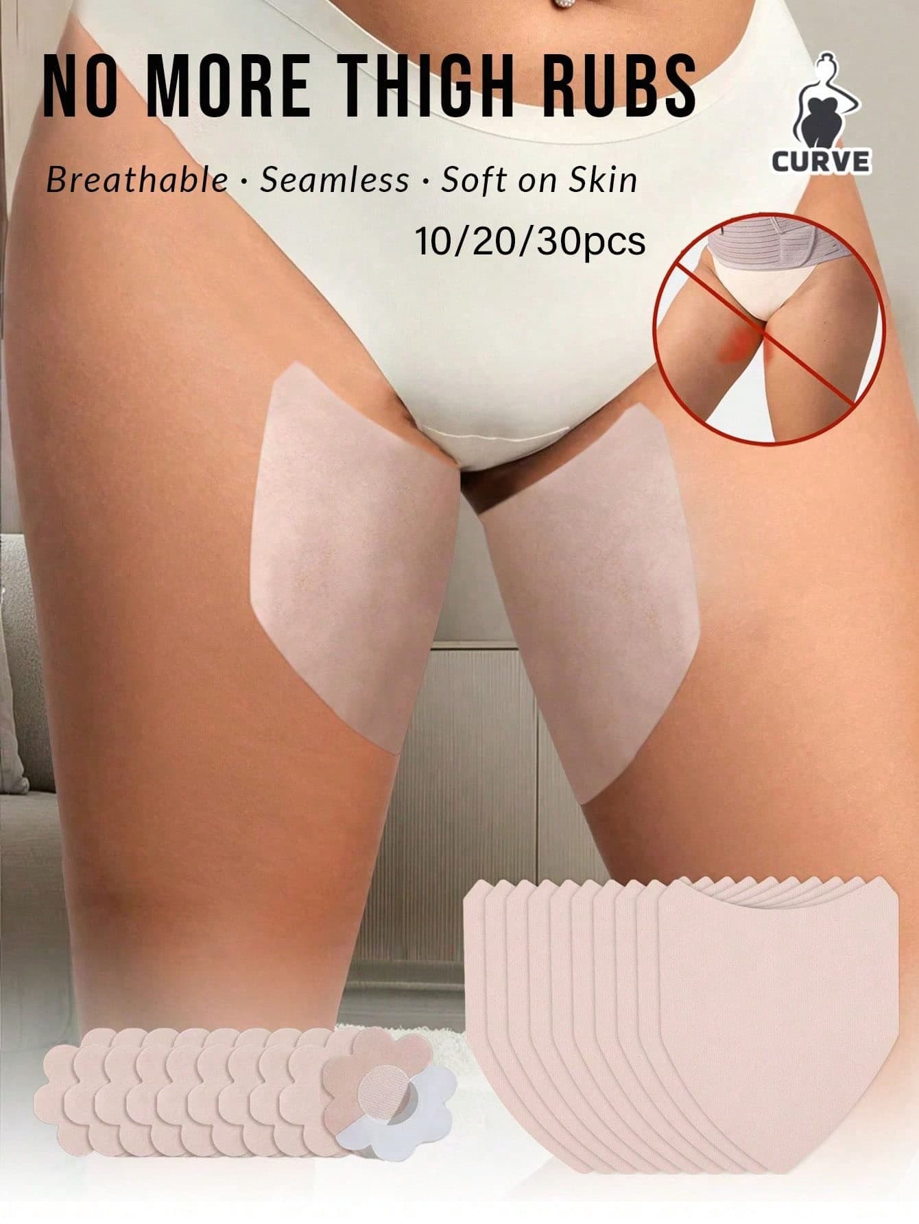 Invisible Anti-Chafe Thigh Patches (10/20/30 Count) - Breathable And Sweat-Absorbent; Unisex; Ideal For Protecting Inner Thighs In Summer.