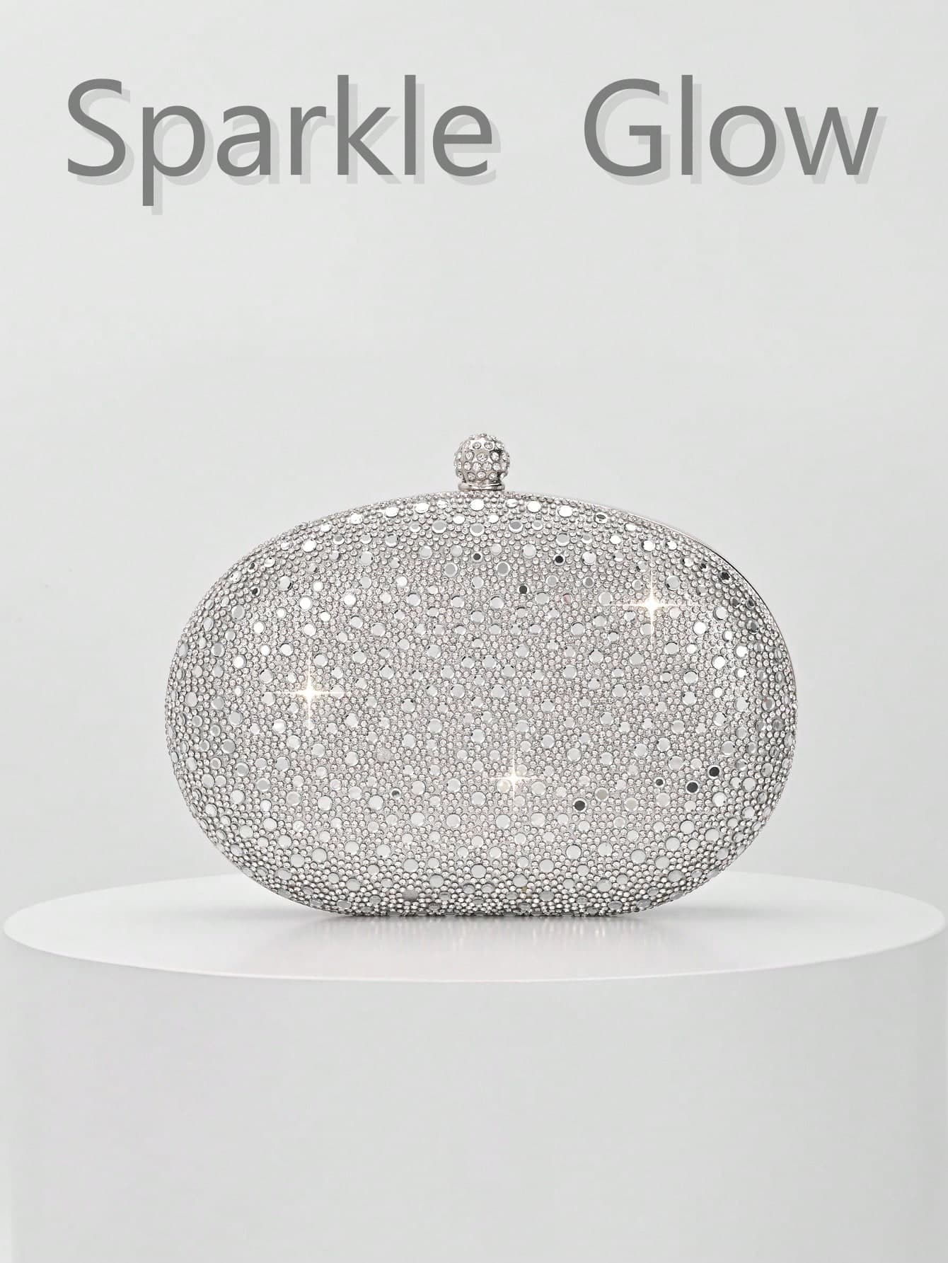 1pc Oval Elegant Shiny Silver Sequin Crystal Decorated Clutch Bag, Luxury Fashion Shoulder Bag, Suitable For Evening Parties, Weddings And Other Formal Occasions, Perfect Gift For Women Friends - Ideal Choice For Valentine's Day