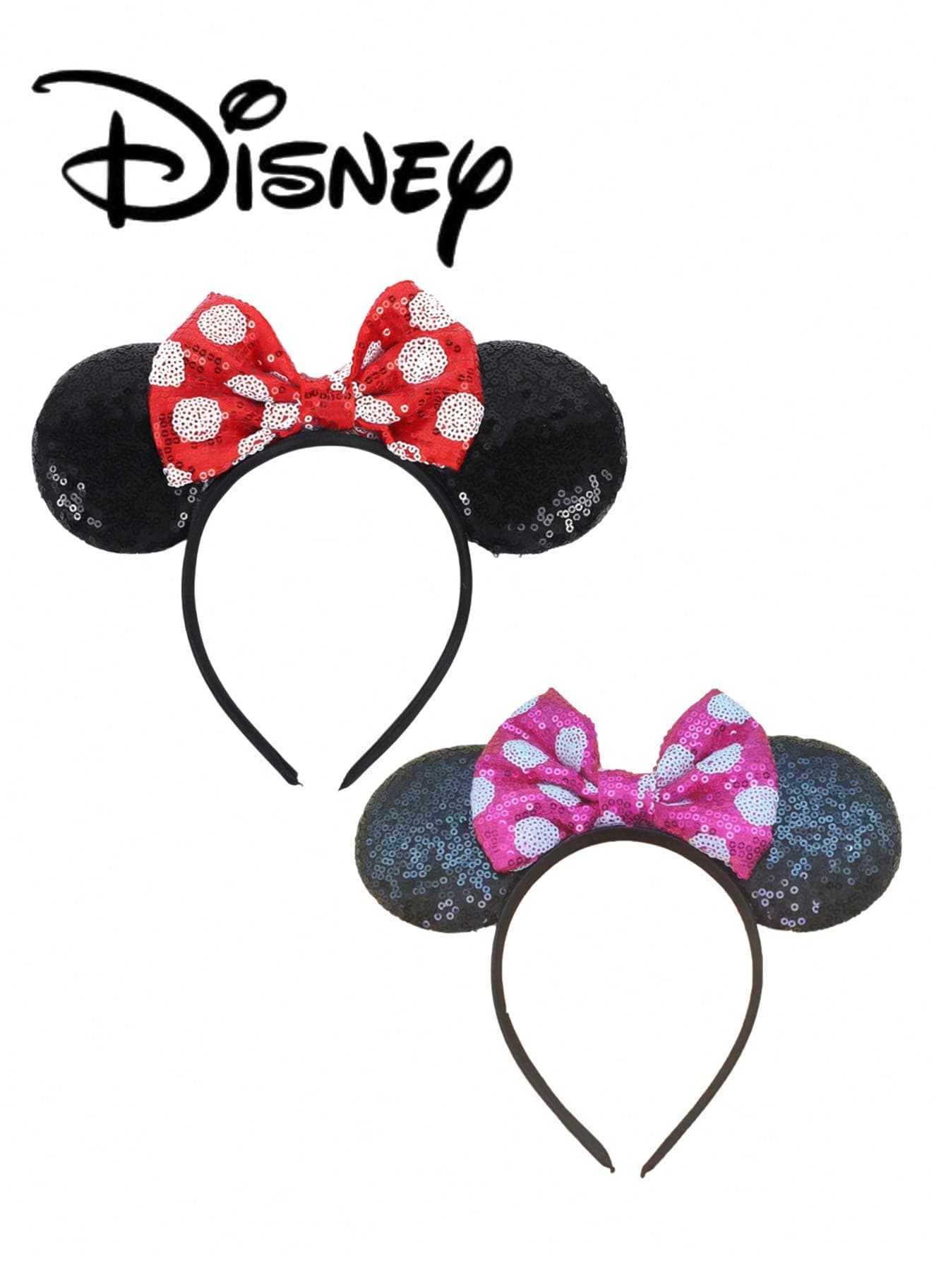 1pc Disney Mickey Red Polka Dot Sequin Headband, Mickey Purple Polka Dot Sequin Headband - Holiday Party Headband, Head Accessory, Fun Photo Prop, Amusement Park Accessory, Suitable For Birthday Party And Valentine's Day Events, With Bow Cute Cartoon Hair Accessory, Princess Costume Accessory, Suitable For Disney Fans