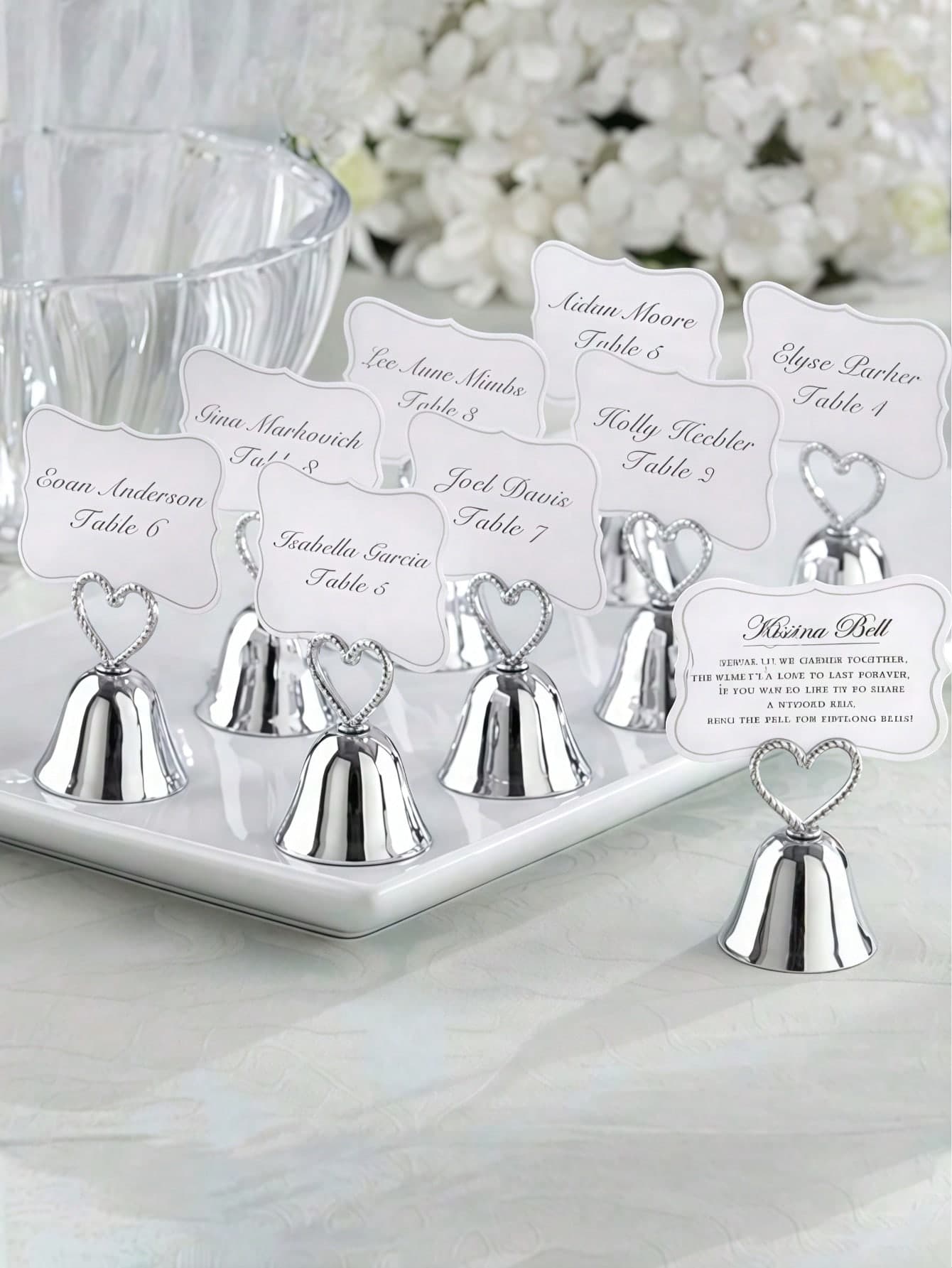 Creative Metal Card Holder, With Heart Bell, Wedding/Valentine's Day Table Ornament, Memo And Postcard Display Stand, Suitable For Restaurants And Homes