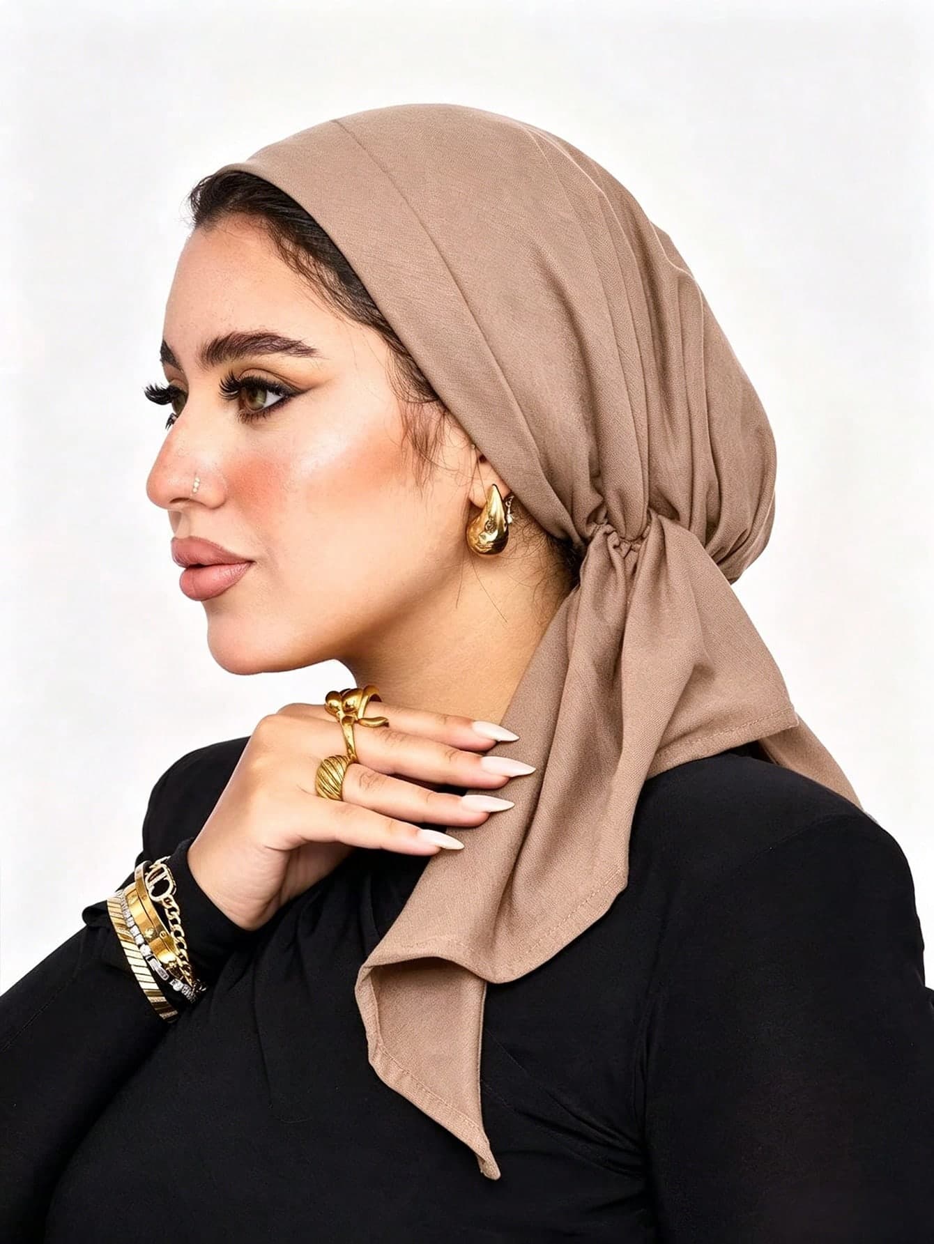 1pc Solid Color Women's Middle Eastern Arabic Classic Fashion Elegant Casual Versatile Ribbon Hijab Cap Wide Brim Curved Turban Hat For Daily Outdoor Wear