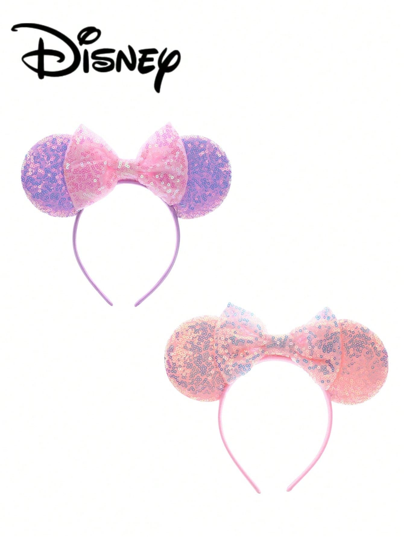 1pc Disney Mickey Pink + Purple Sequin Headband, Mickey Pink Sequin Headband - Holiday Party Headband, Head Accessory, Fun Photo Prop, Amusement Park Accessory, Suitable For Birthday Party And Valentine's Day Events, With Bow Cute Cartoon Hair Accessory, Princess Costume Accessory, Suitable For Disney Fans