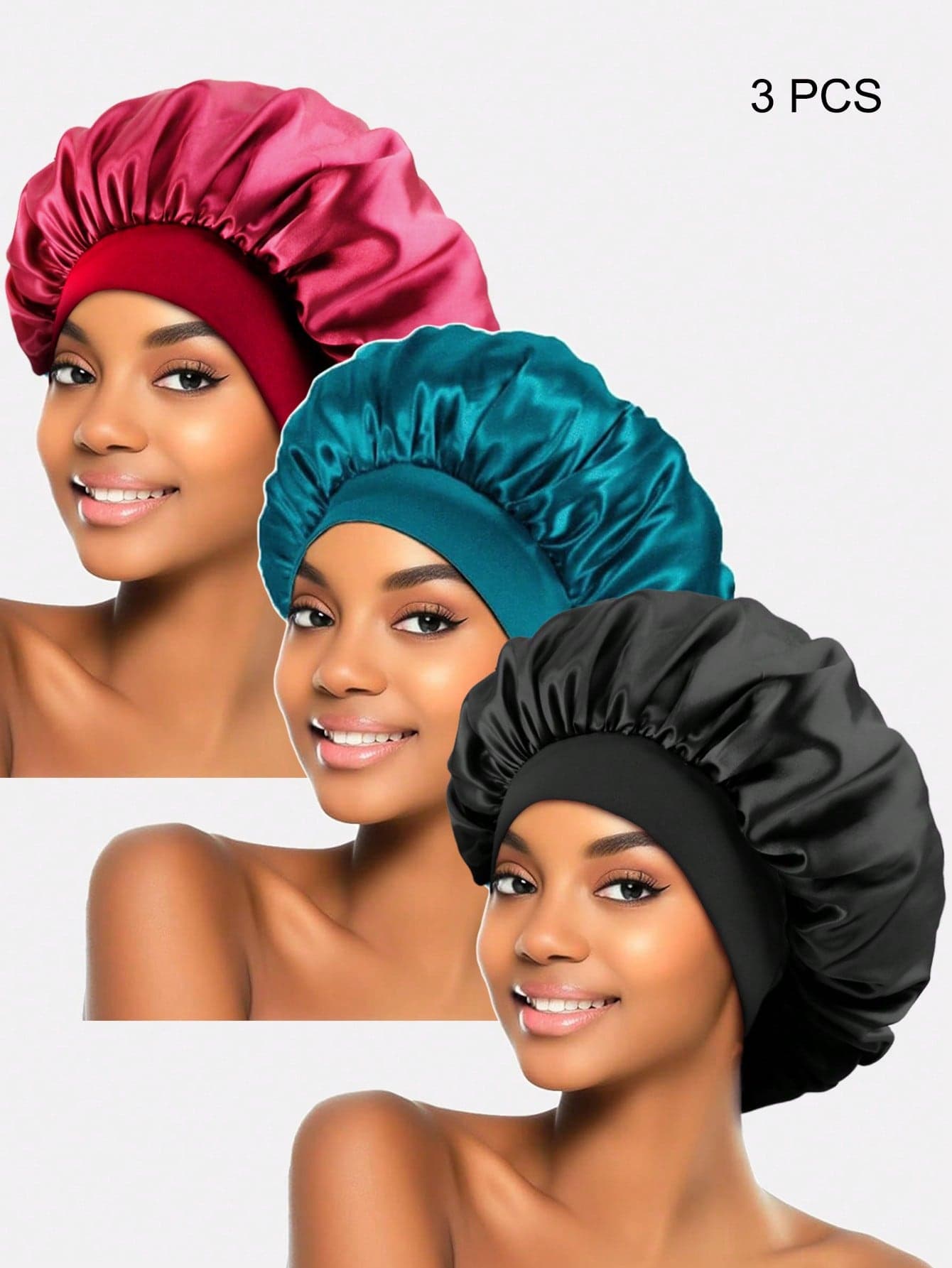 3pcs Women's Multi-Color Satin Wide Brim Sleep Caps Hair Caps Suitable For Daily Use