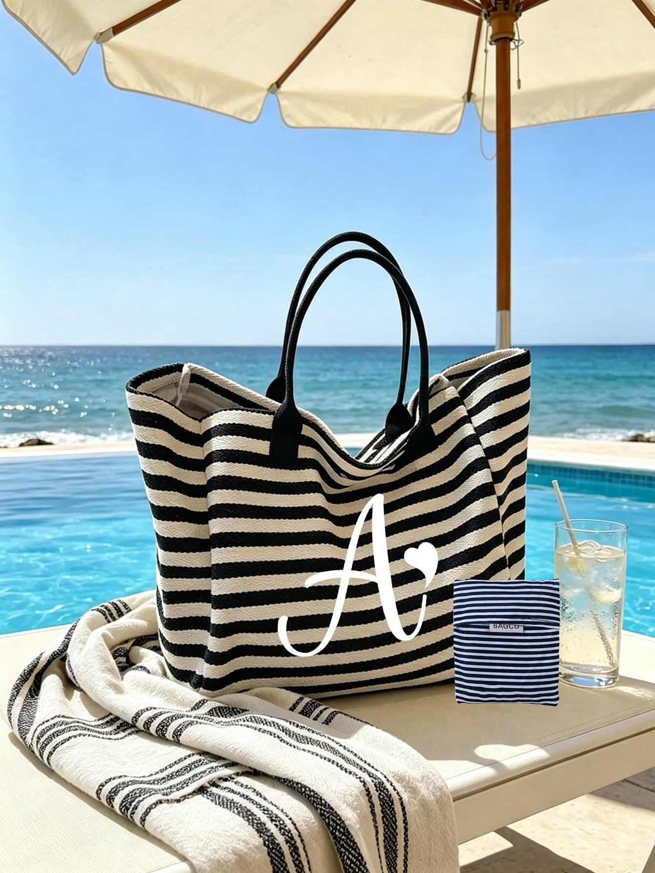 Black & White Striped Heart Letter Print Canvas Tote Bag Set, Large Capacity Women's Handbag & Shoulder Bag, Matching Foldable Striped Storage Bag, Open Top Minimalist Design, Korean Artistic Casual Style, Large Bag Fits Laptop & Books, Small Bag Stores Coins & Keys, Suitable For Students, Commuting, Shopping, Travel, Matches T-Shirts, Shirts, Dresses, Daily Wear, Ideal For School, Daily Commute, Supermarket Shopping, Short Trips, Beach Outings
