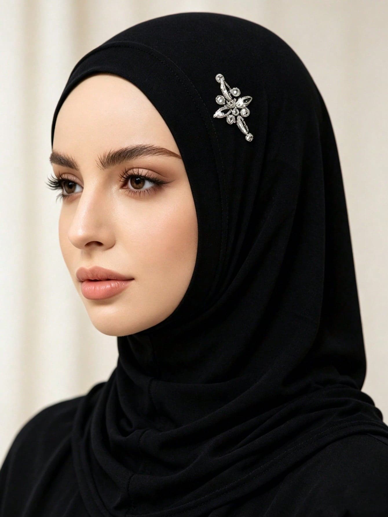 1 Piece Rhinestone Flower Pin Muslim Undercap, Soft Stretch Neck Cover Hijab Inner Cap, Solid Color Turban Bonnet For Islamic Women