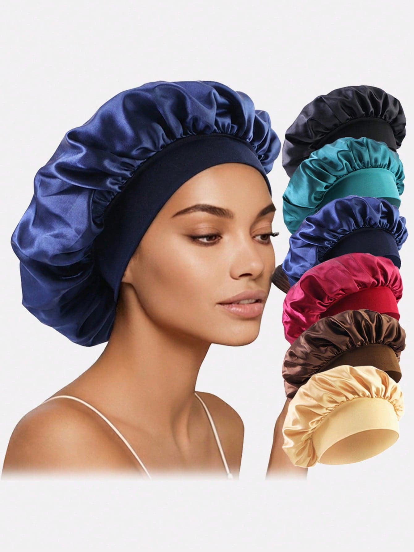 6pcs Women's Multi-Color Satin Wide Brim Sleep Caps Hair Caps Suitable For Daily Use