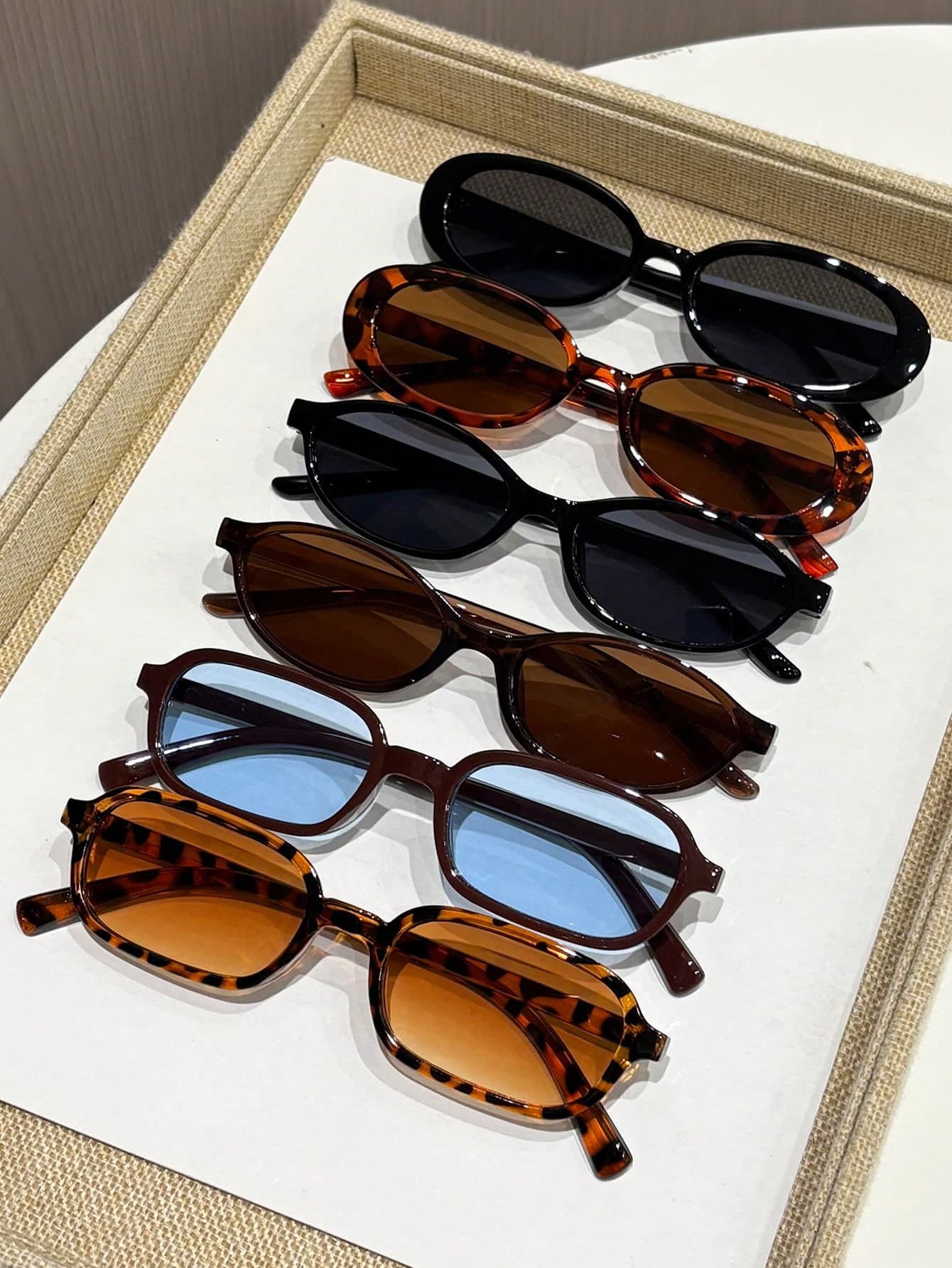 6 Pairs Women's Oval Plastic Small Frame Classic Retro Hot Girl Style Popular Design Elegant Fashion Glasses, Suitable For Tropical Beach Vacation, Street Photography, Music Festival Decoration, Fits All Face Shapes
