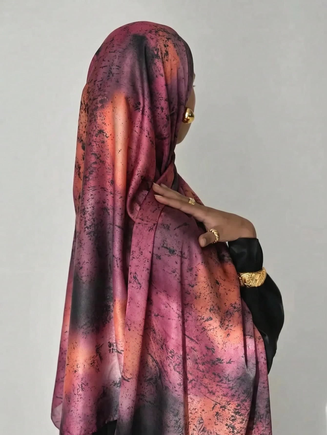 1pc New Printed Headscarf, Premium Gradient Marble Water Ripple Print, Elegant Women's Headscarf, Soft Robe Accessory Fabric, Multi-Functional Sun Protection/Windproof Headscarf Shawl, Suitable For Daily Life/Holiday Party/Banquet And Other Occasions, Can Be Paired With Veil Clothing
