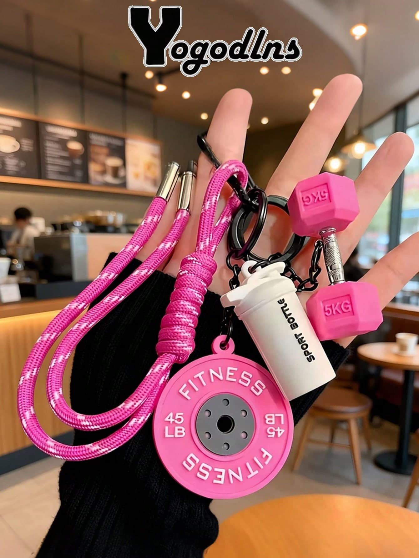 Yogodlns Gym Series Key Chain Color Handmade Rope Key Ring Fashion Pendant Dumbbell Kettlebell Keychain Bag Charms Car Key Ring Hand-Woven Fitness Keychain