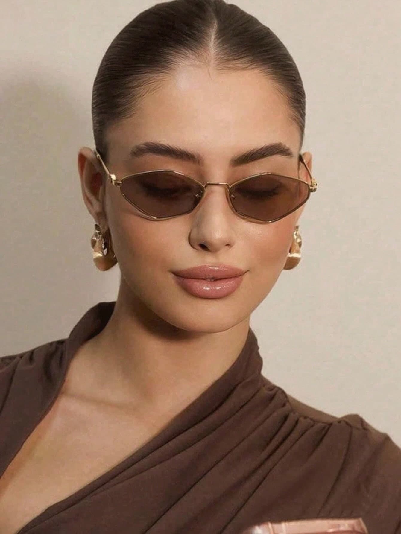 1pc Metal Rhombus Women's Vintage Small Frame Polygon , Men's Hip-Hop Street Style Glasses, Suitable For Outdoor, Travel, Vacation Beach Accessories, Back To School, Holiday Outfit Elegant Look
