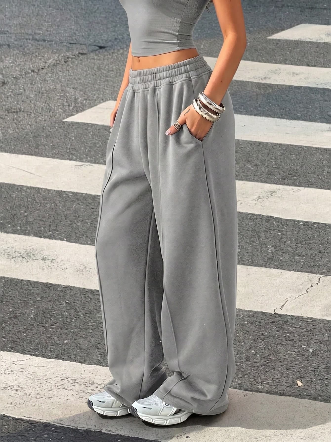 Women's Casual Loose Simple Solid Color Elastic Waist Sweatpants Winter