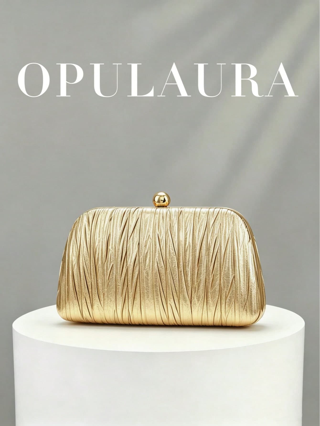 OpulAura Vintage Luxury Clutch Bag, Gold PU Leather Shiny Pleated Design Fashion Party Bag, Formal Party Clutch, High-End Box Small Bag, Suitable For Party/Wedding/Formal Occasion Evening Dinner Women's Bag, With Chain