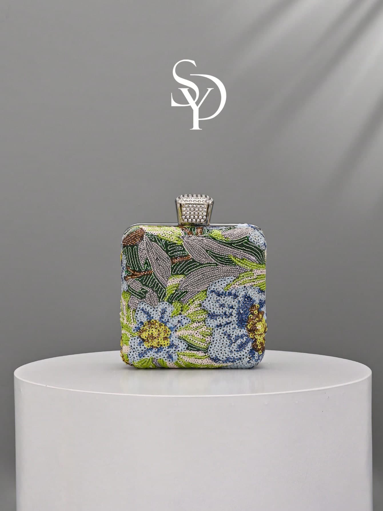 Floral Sequin Evening Clutch, Square Box Frame Hard Shell Wallet, Suitable For Party, Wedding Evening Event, Ideal Valentine's Day Gift For Women (Random Cut)