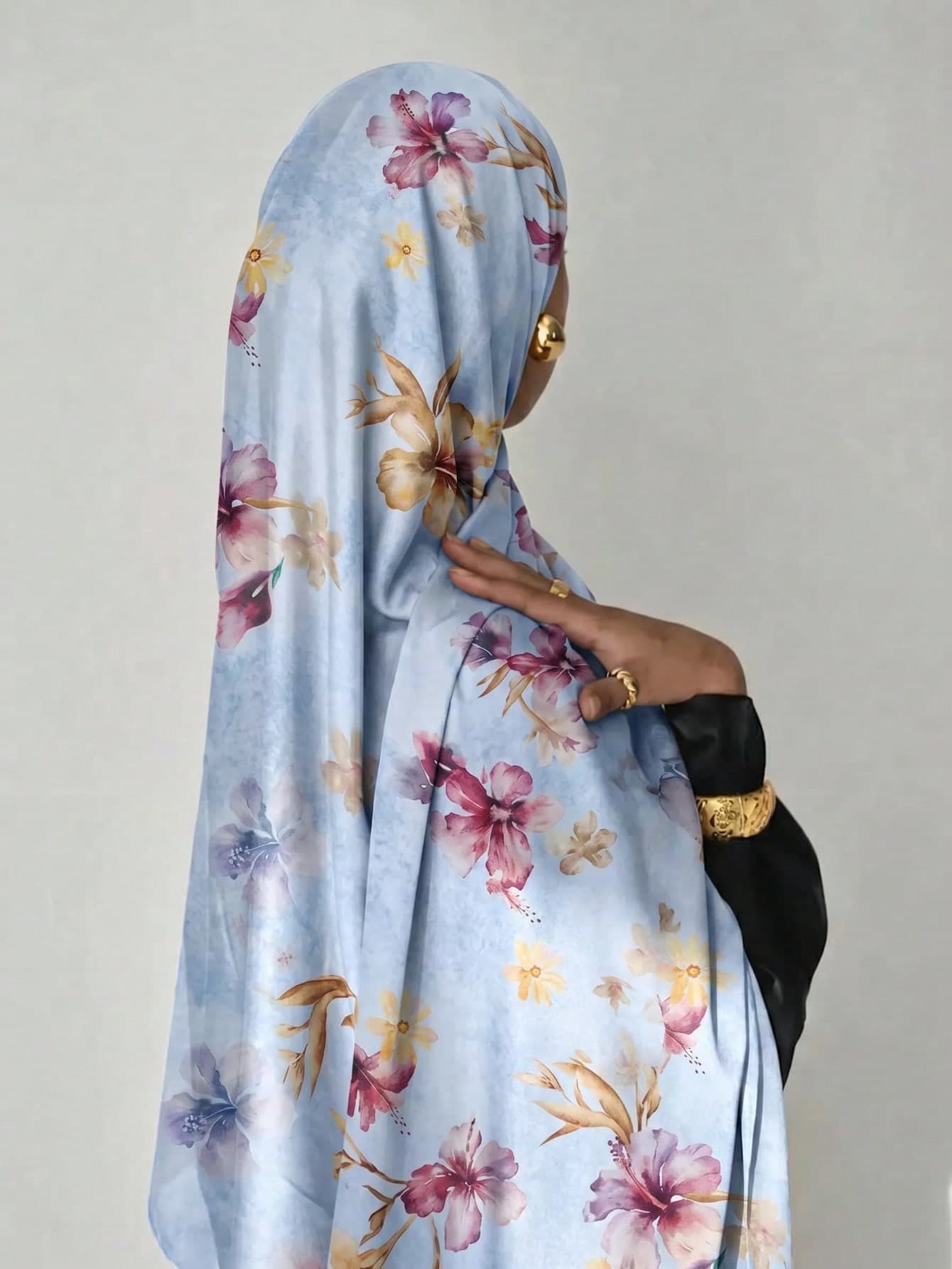1pc New Printed Headscarf, Premium Gradient Marble Water Ripple Print, Elegant Women's Headscarf, Soft Robe Accessory Fabric, Multi-Functional Sun Protection/Windproof Headscarf Shawl, Suitable For Daily Life/Holiday Party/Banquet And Other Occasions, Can Be Paired With Veil Clothing