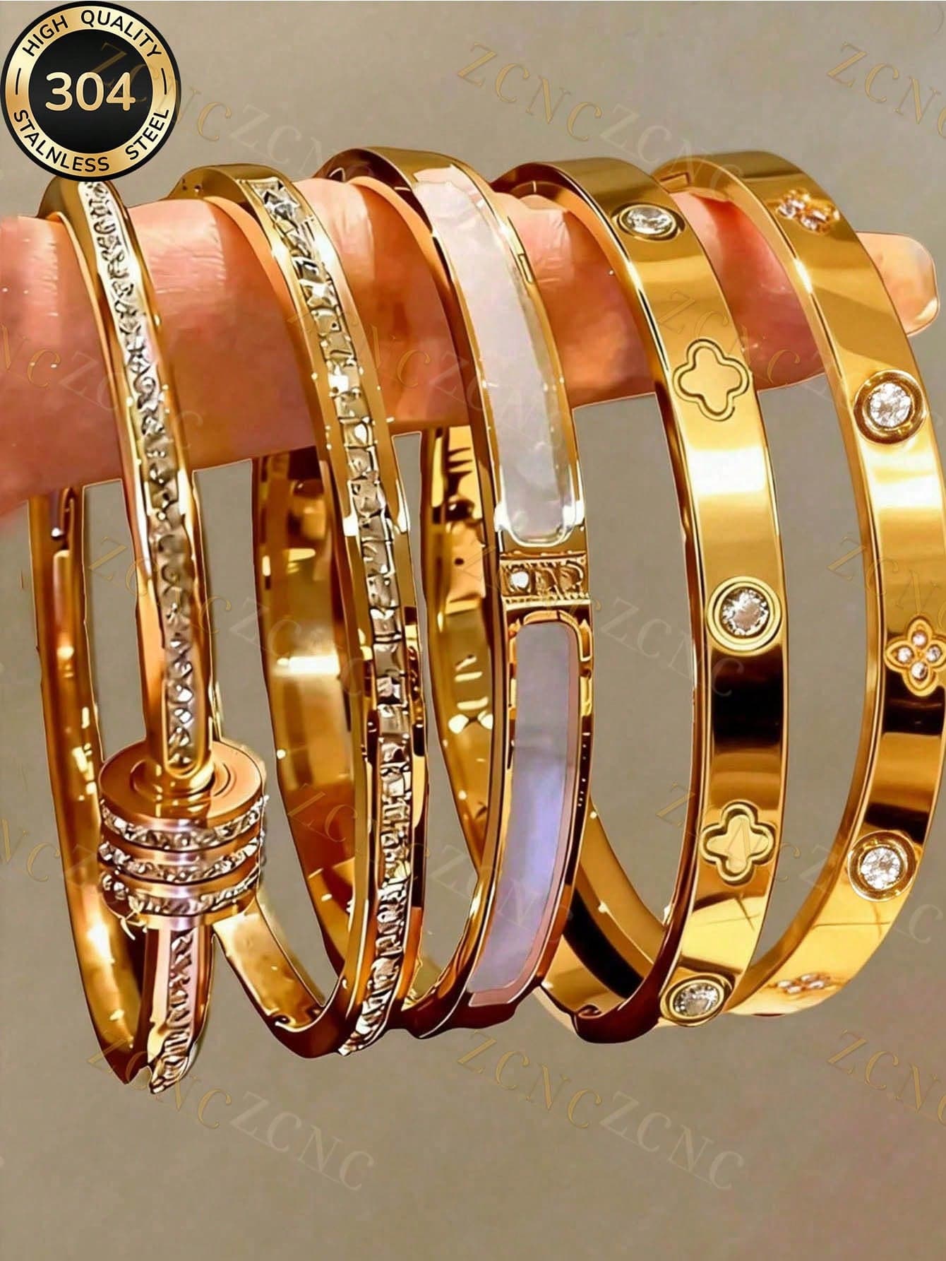 ZCNC Znice 5pcs/1pc Personalized Multi-Color Stainless Steel Bracelet Set, Unique Design, Fashionable, Multi- Design, Exquisite Ideal Gift, Non-Fading Jewelry, Fashion