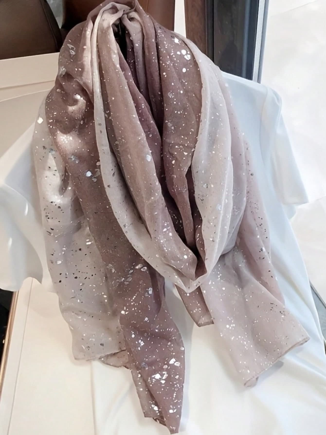 1pc Spring/Summer New Skin-Friendly Soft Touch Gold Foil Gradient Color Block Silk Scarf, Travel Photo Scarf, Sun Protection Beach Towel, Headwrap