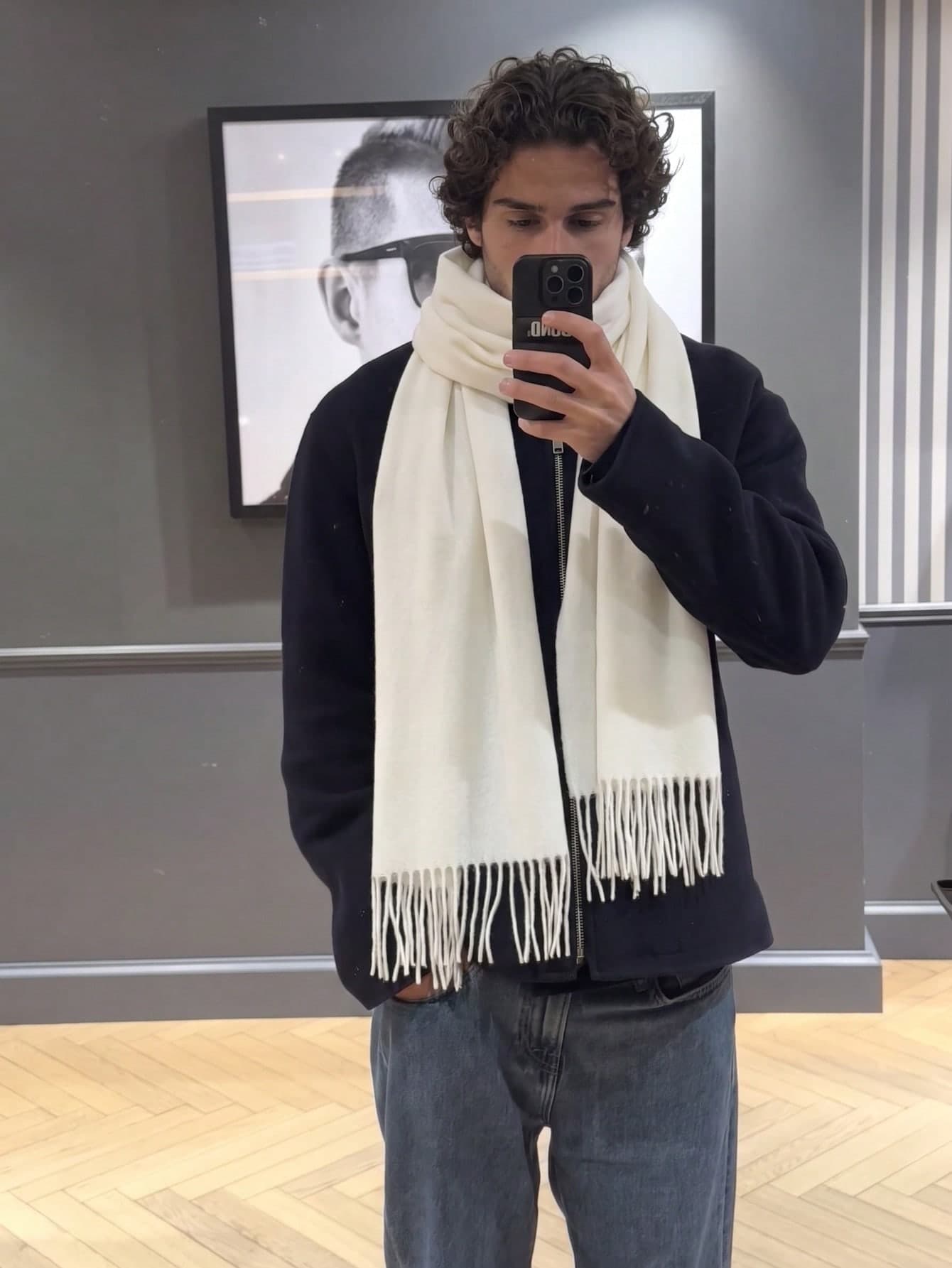 1pc Autumn/Winter Fashion Solid Color Wool Warm Pashmina Scarf, Unisex Casual Cold-Proof Tassel Shawl For Couples, Suitable For Daily Wear
