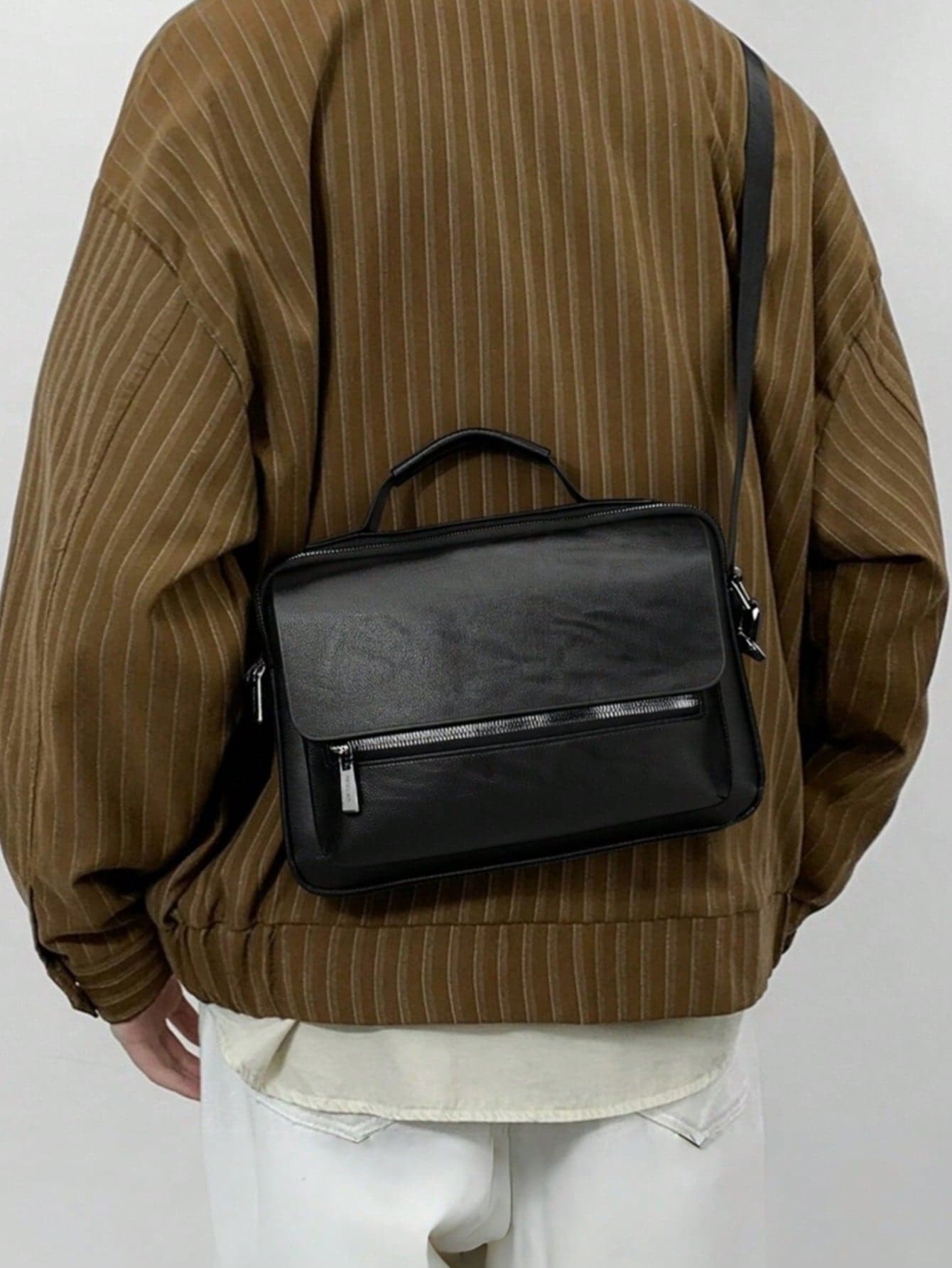 HOVI'S Men's PU Leather Crossbody Messenger Bag, Large Capacity Business Shoulder Bag With Top Handle And Adjustable Strap