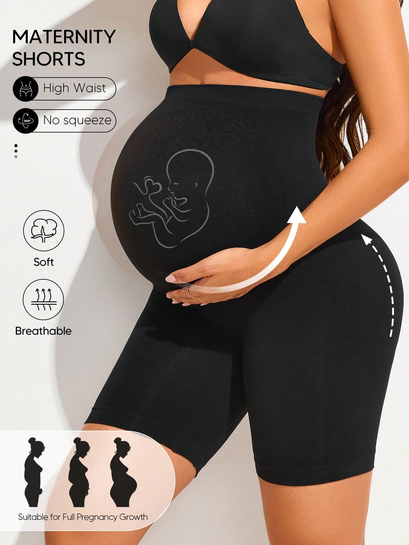 Suprenx High Waist Maternity Shorts, Seamless High Elastic Soft Basic Underwear Shorts, Back To School Season