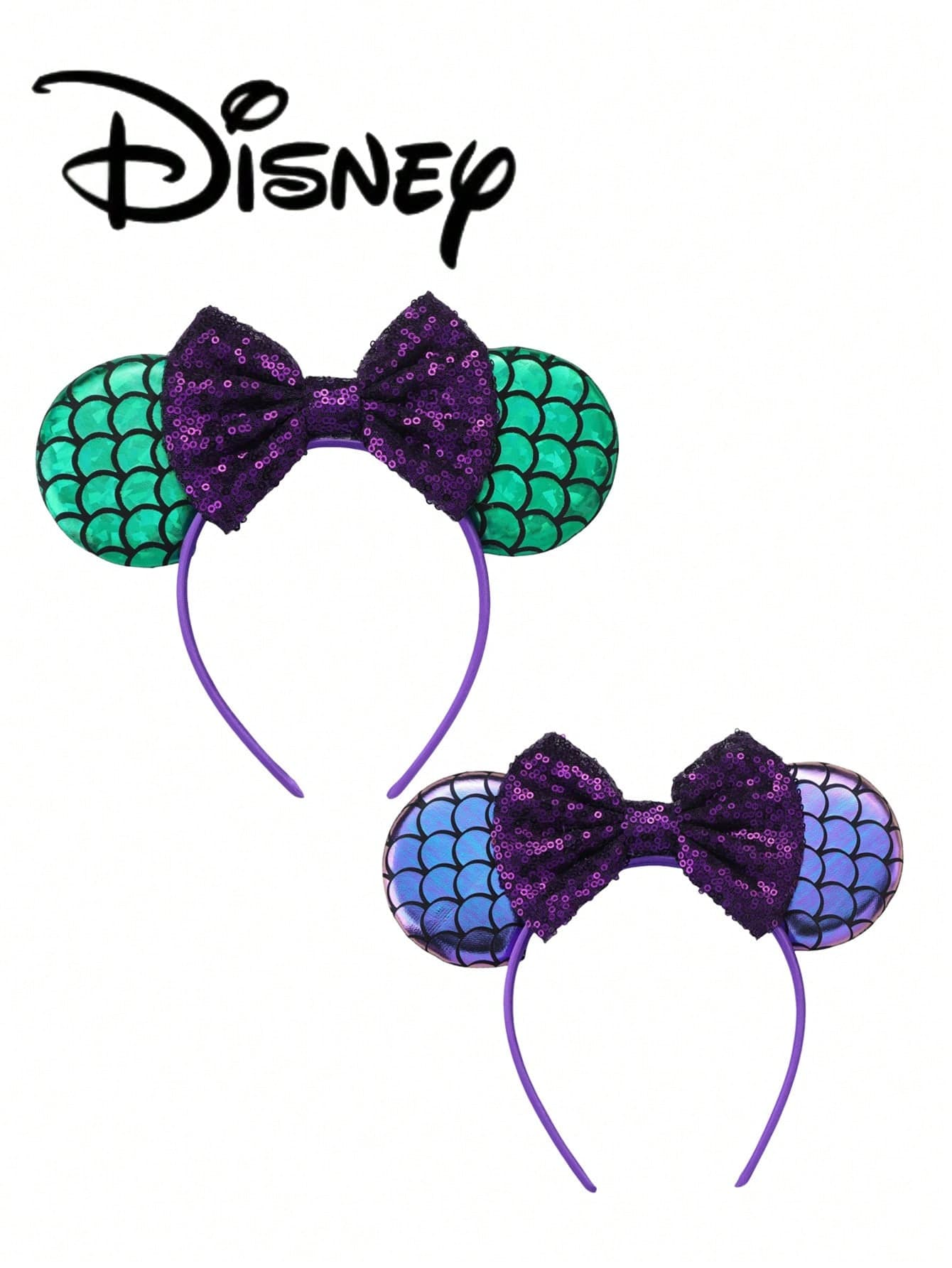 1pc Disney Mickey Green Sequin Headband, Mickey Purple Sequin Headband - Holiday Party Headband, Headpiece, Fun Photo Prop, Amusement Park Accessory, Suitable For Birthday Party And Valentine's Day Events, With Bow Cute Cartoon Hair Accessory, Princess Costume Accessory, Suitable For Disney Fans