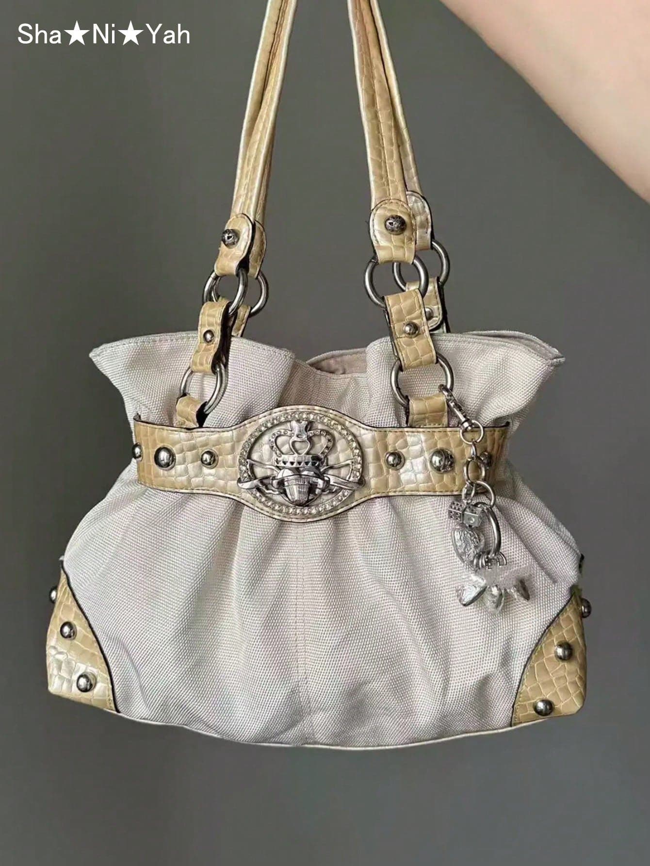 Vintage Y2K Style Commuter Travel Daily Shopping Tote Shoulder Bag Women's Bag American Retro Y2K Hot Girl Crossbody Underarm Bag Niche Subculture Minimalist Tote Bag (No Accessories Included)
