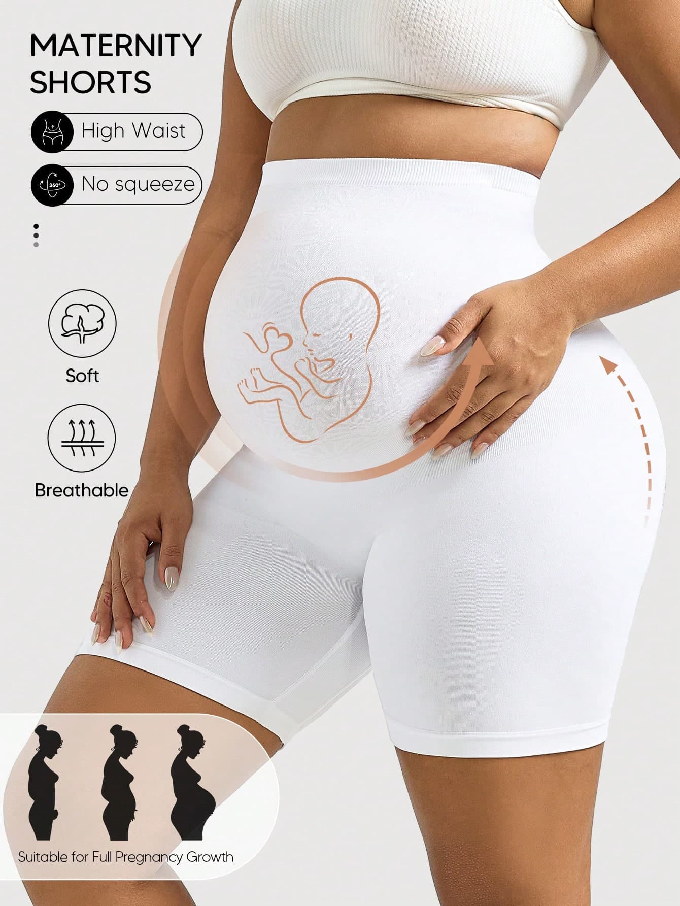 Suprenx High Waisted Maternity Shorts Seamless High Elastic Soft Pregnancy Basic Under Shorts Back To School