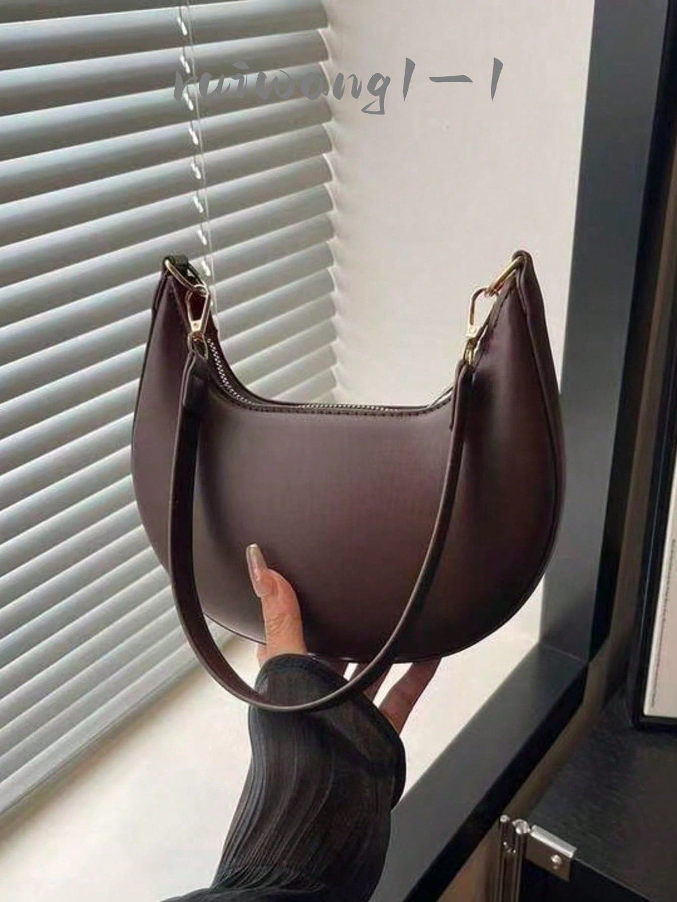 1pc PU Solid Color Zipper Crescent Underarm Bag, Fashionable Retro Shoulder Bag, Suitable For Office Ladies, Versatile Use