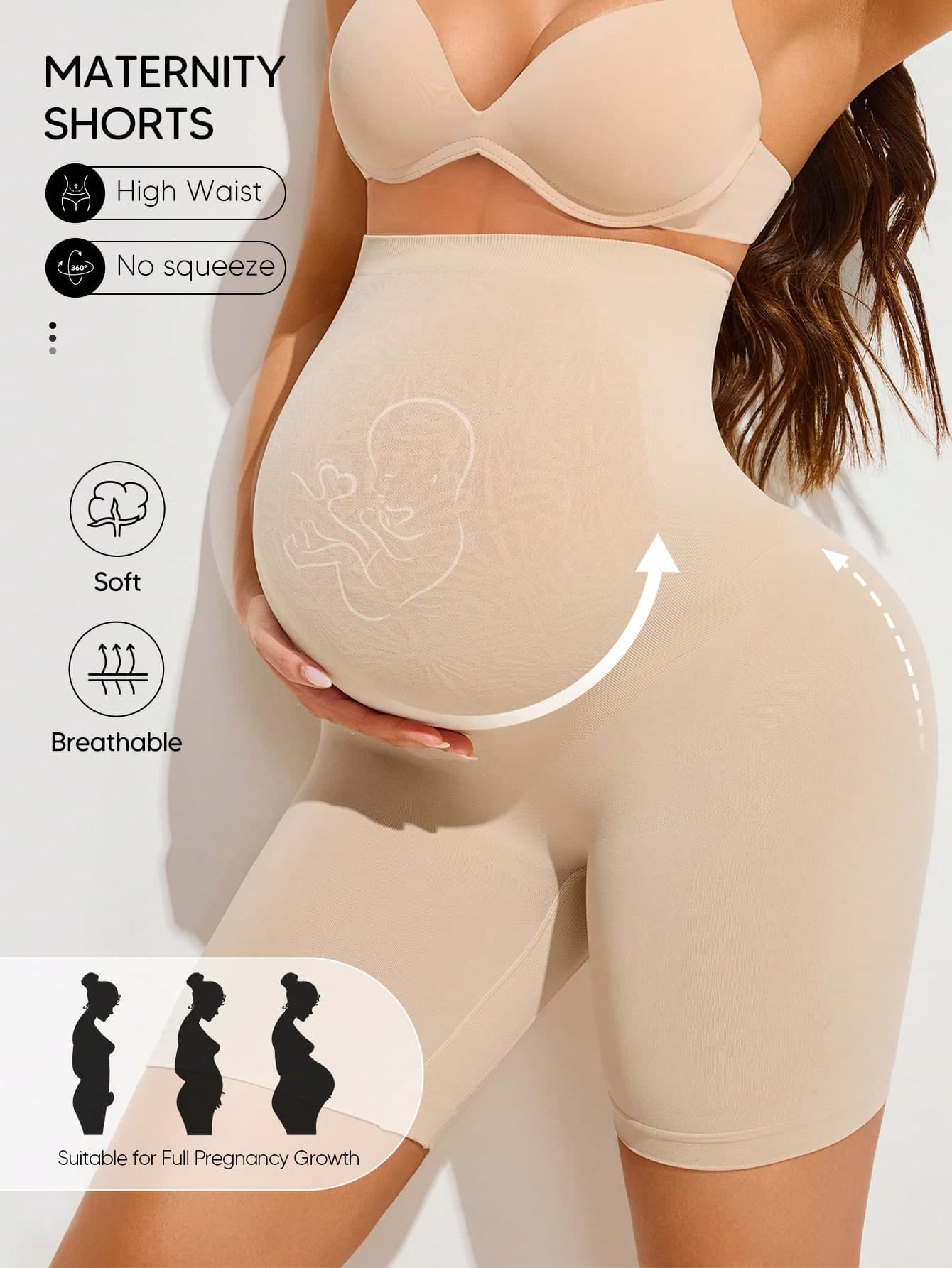 Suprenx High Waist Maternity Shorts, Seamless High Elastic Soft Basic Innerwear Shorts For Pregnancy, Back To School Season