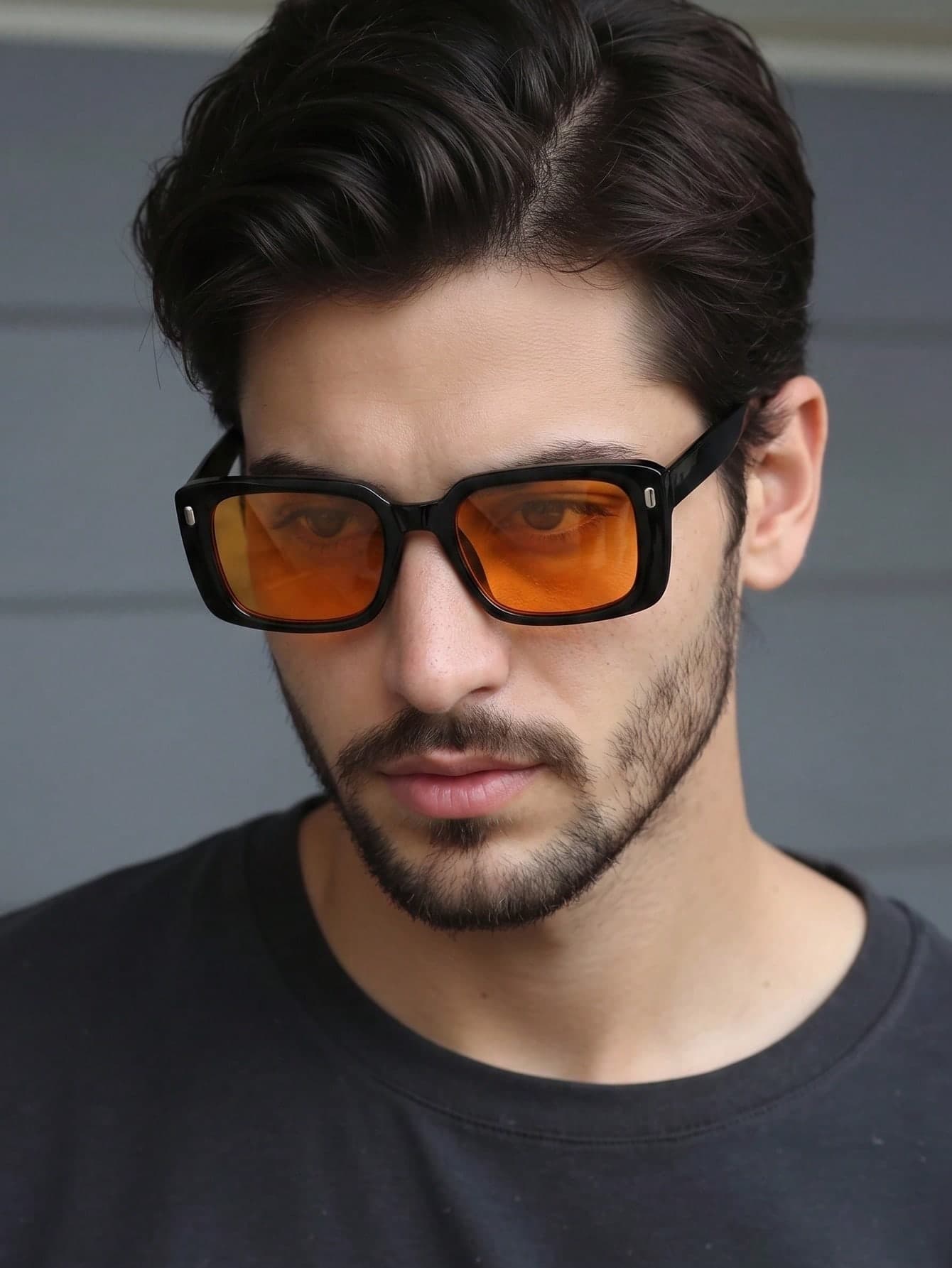 1 Pair Men's Black Square Frame Rivet Decor Vintage Street Style Fashion Glasses