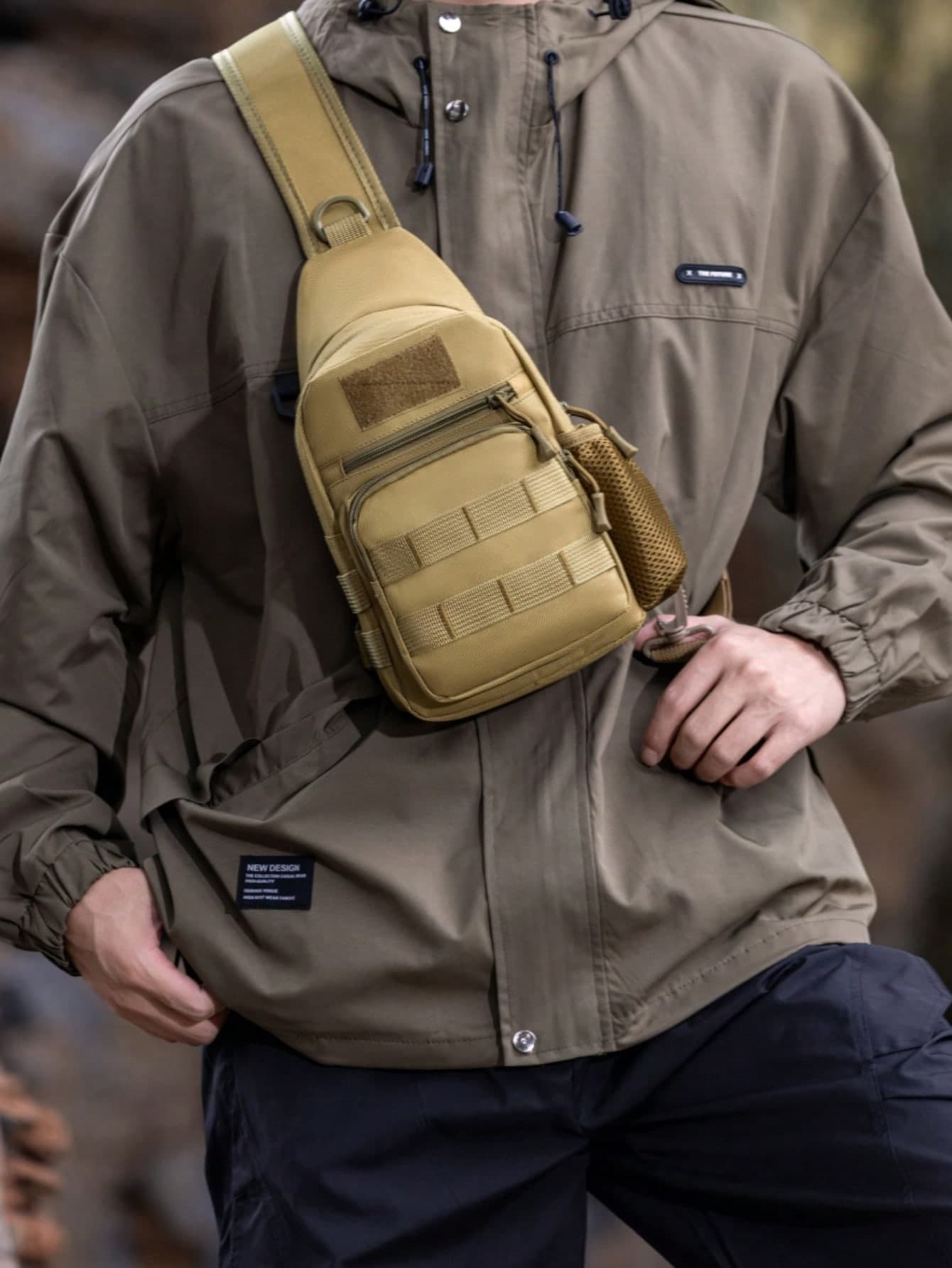 1pc Solid Color/Camouflage Multi-Color Nylon Fabric Zipper Closure Multifunctional Backpack Casual Fashion Outdoor Backpack Hiking Bag Men's Chest Bag One Shoulder Suitable For Daily Cycling Fishing Hiking Tool Storage