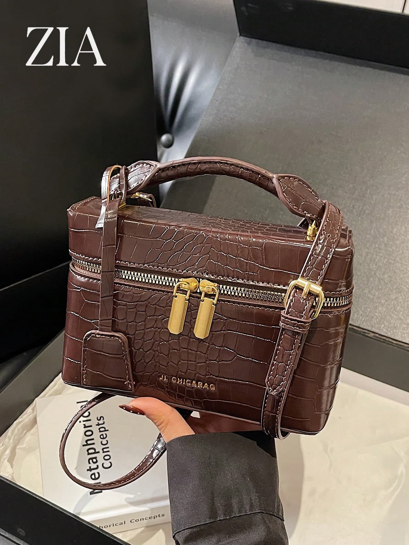 Fashionable Women's Crossbody Bag, Solid Color Square Handbag, Box Design, PU Leather Woven Texture, Zipper Closure, Adjustable Shoulder Strap, Versatile Women's Bag, Suitable For Young Women's Travel, Commuting, Shopping, Dating, Gifting, Office Use