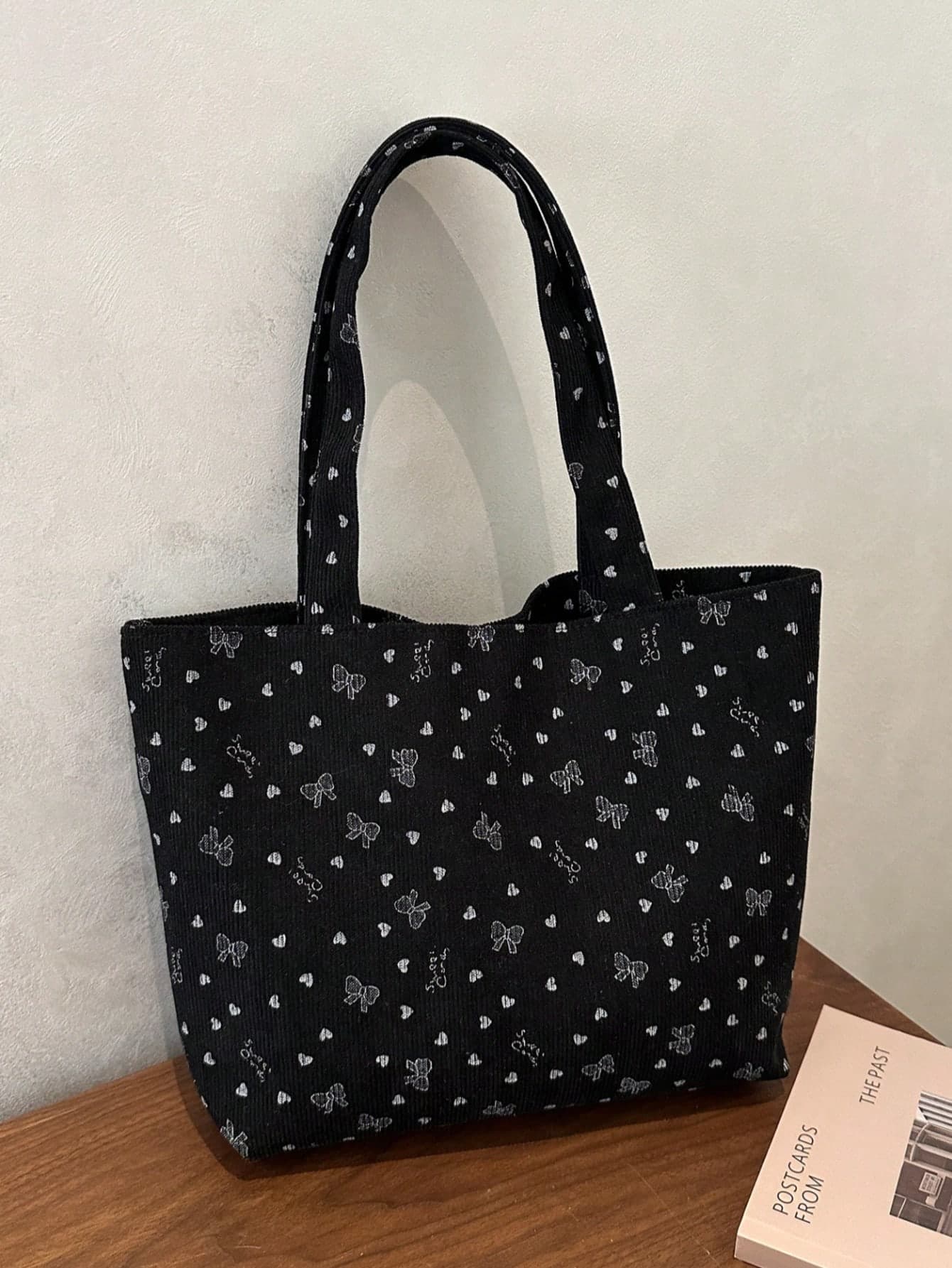 Strawberry Print Tote Bag Cute Style Fashion Large Capacity Versatile Shoulder Bag For Women Corduroy