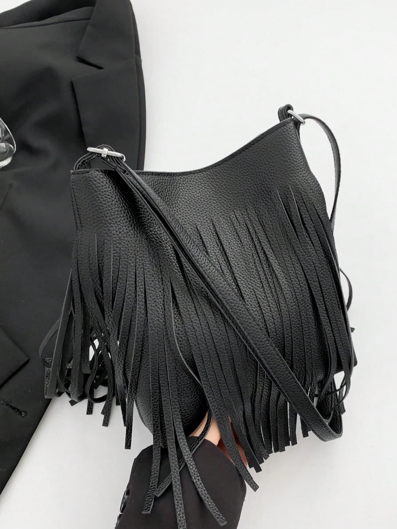 Bohemian Style Tassel Bucket Bag, New Minimalist Faux Leather Crossbody Bag With Adjustable Shoulder Strap, Casual Shoulder Bag For Shopping And Commuting