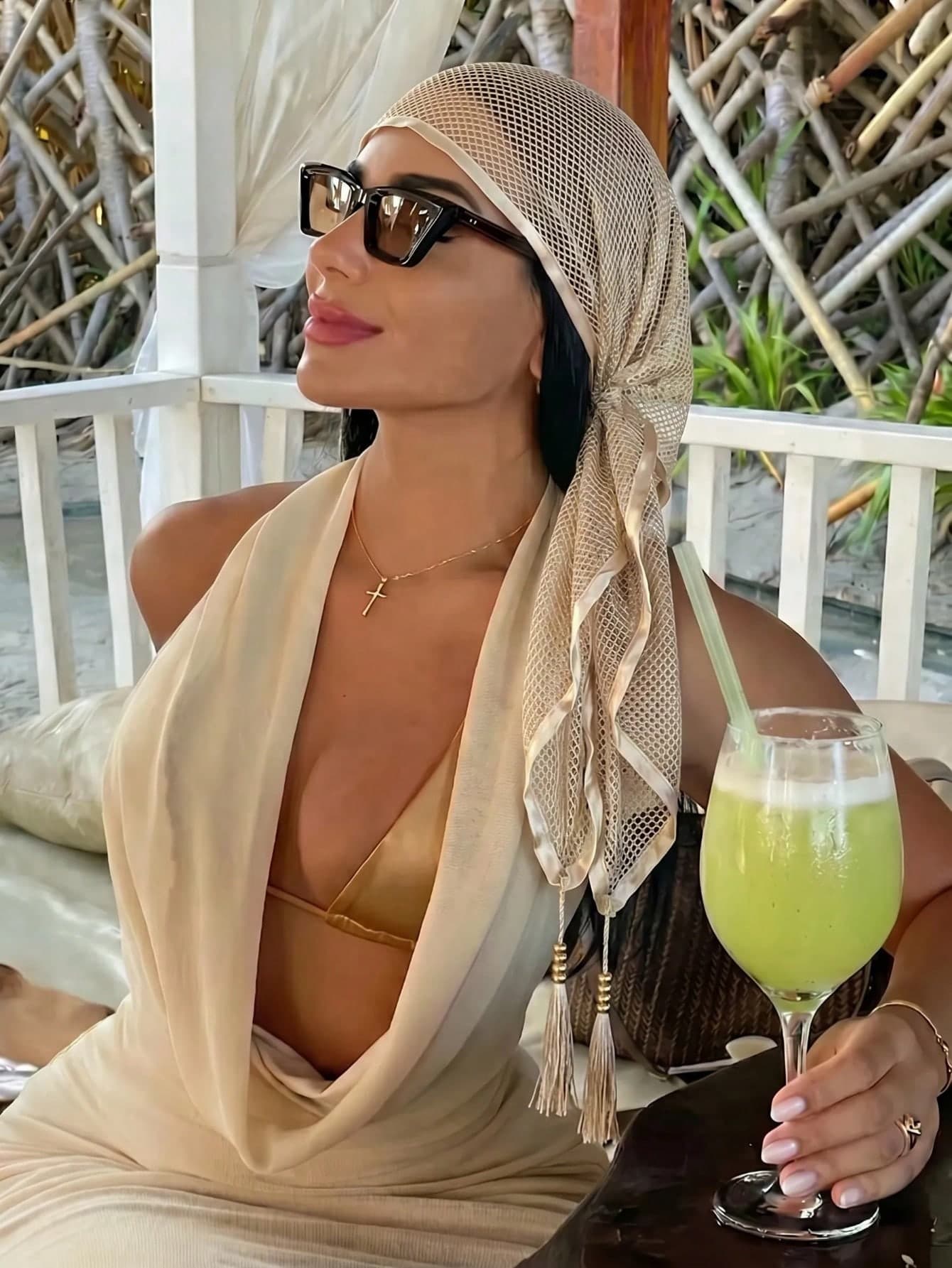 1pc Wavy Edge Mesh Tassel Square Scarf Women's Headscarf, Breathable Outdoor Spring/Summer, Solid Color Square Scarf, Daily Wear, Headscarf, Clothing Accessory, Birthday Gift
