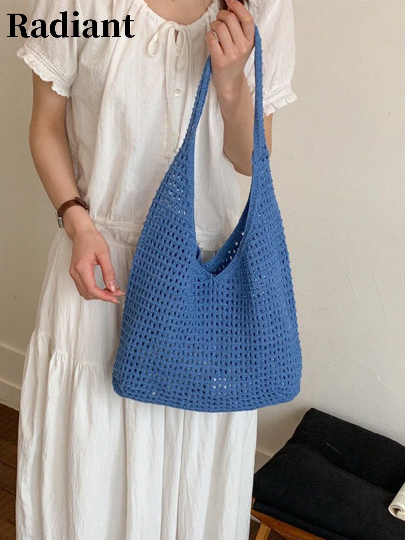 Summer New Beach Vacation Style Casual Fashion Women's Straw Woven Tote Bag, Large Capacity Shoulder Shopping Handbag