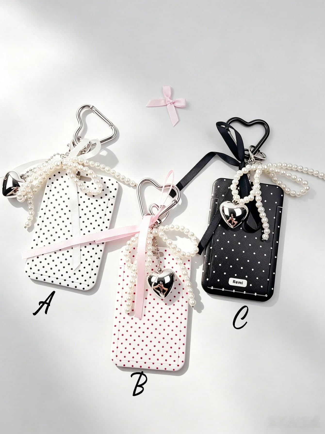 1pc Fashion Polka Dot Print Card Holder Pendant, Bag Charm, Key Chain, Wallet, Business Bank Credit Card Holder For Men And Women