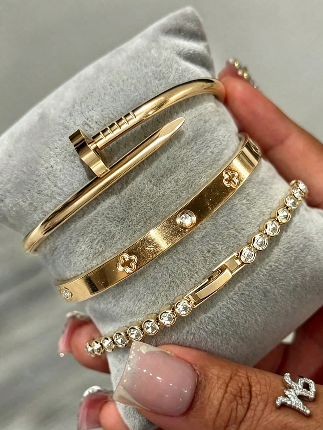 1/3pcs Luxury Stainless Steel Clover Bangle Bracelet Set, Vintage Clover Chain Bracelet Jewelry Set, Suitable For Women Daily Wear, Gift, Party, Fashion Christmas Present