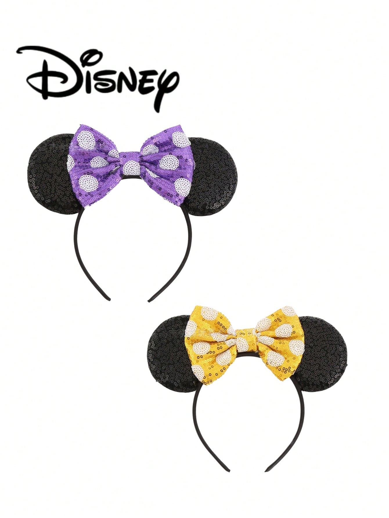 1pc Disney Mickey Purple Background White Polka Dot + Black Sequin Headband, Mickey Yellow Background White Polka Dot + Black Sequin Headband - Holiday Party Headband, Head Accessory, Fun Photo Prop, Amusement Park Accessory, Suitable For Birthday Party And Valentine's Day Events, With Bow Cute Cartoon Hair Accessory, Princess Costume Accessory, Suitable For Disney Fans