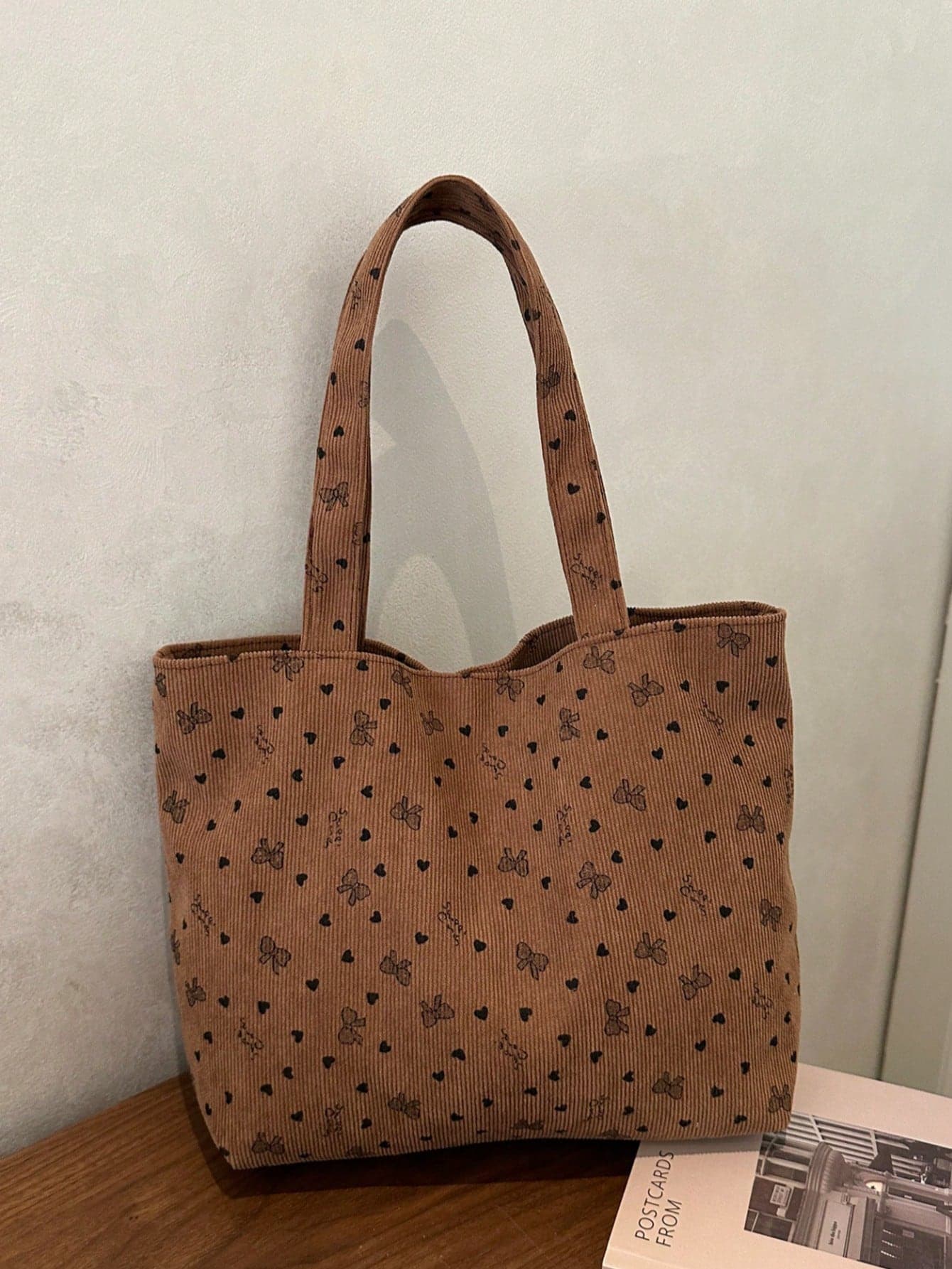 Strawberry Print Tote Bag, Cute Style, Fashionable Large Capacity Versatile Shoulder Bag For Women, Corduroy