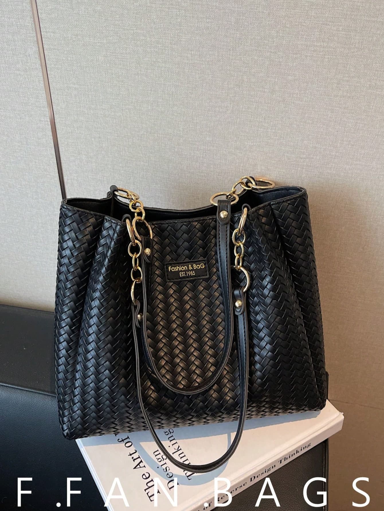 Women's New Tote Bag, Genuine Leather Large Capacity Commuter Shoulder Bag, Woven PU Material