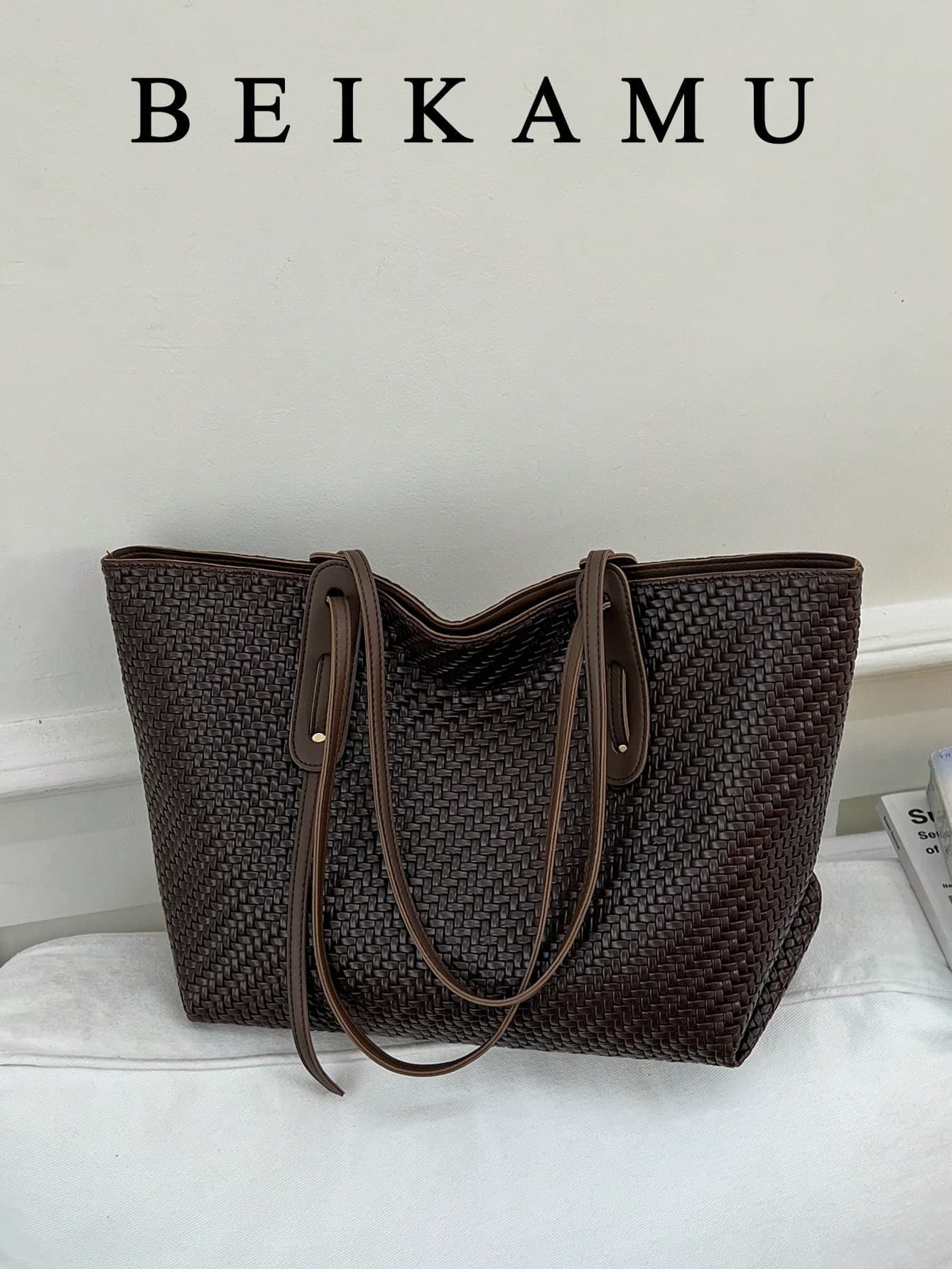 Fashionable Retro Woven Texture Large Capacity Tote Bag, Dual Handle Versatile Women's Shoulder Bag Underarm Bag, Suitable For University, Commuting, Shopping, Street Shopping, Daily Use