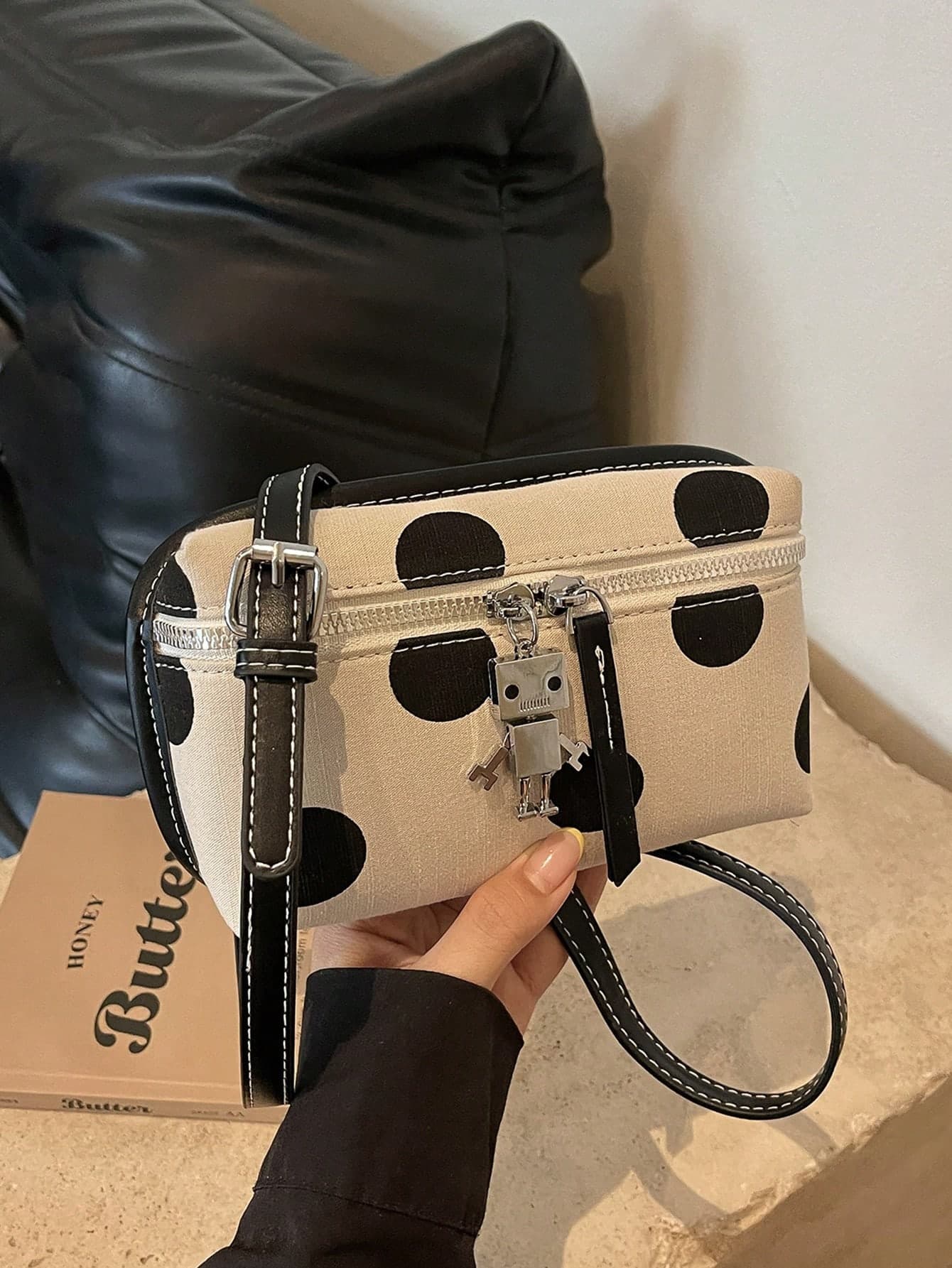 Polka Dot Contrast Color Fashion Square Bag Robot Cute Design Vintage Box Bag For Women Elegant Shoulder Crossbody