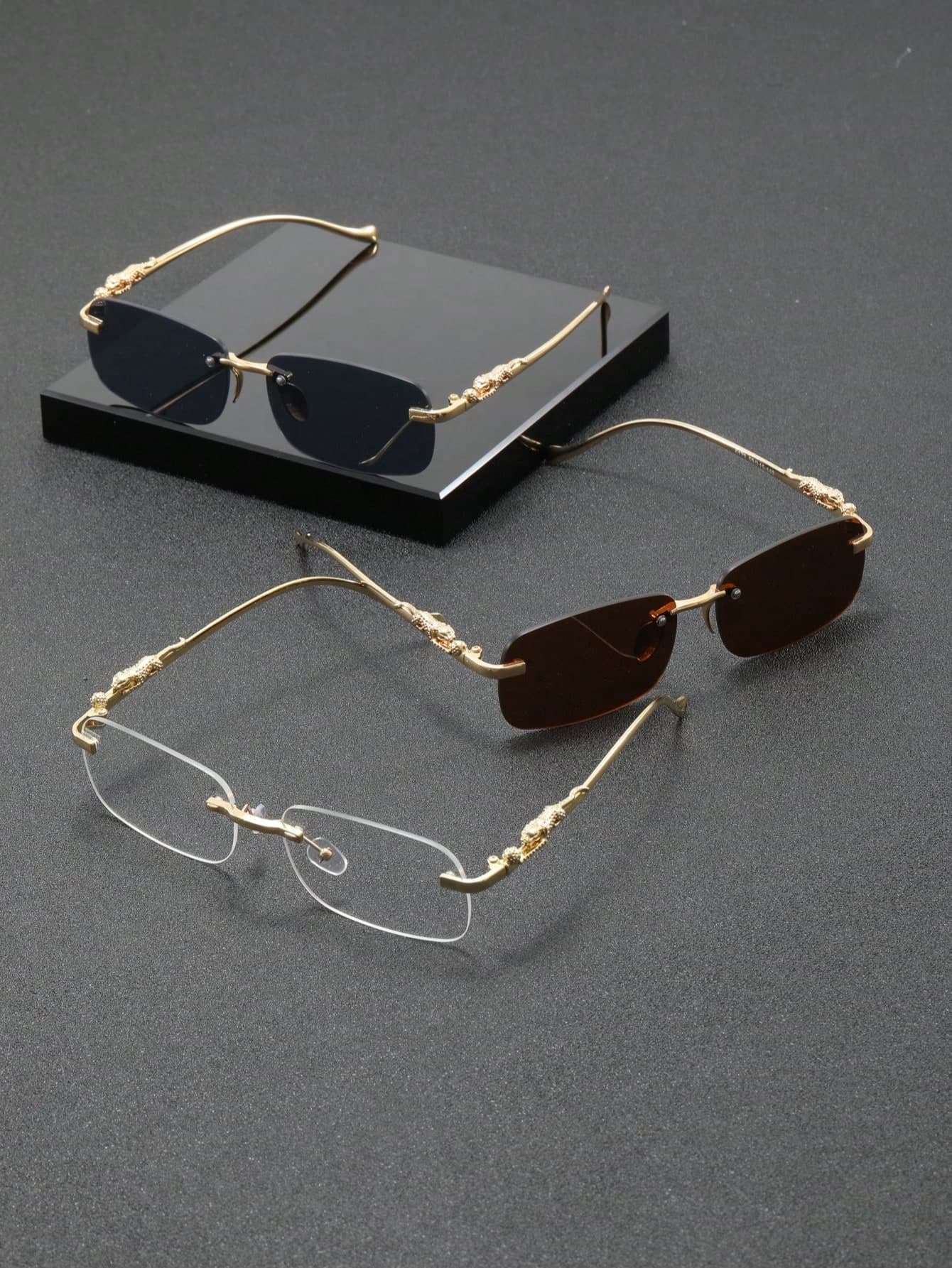 3pcs/Set Multi-Color Leopard Decor Fashion Metal Glasses, Suitable For Various Occasions